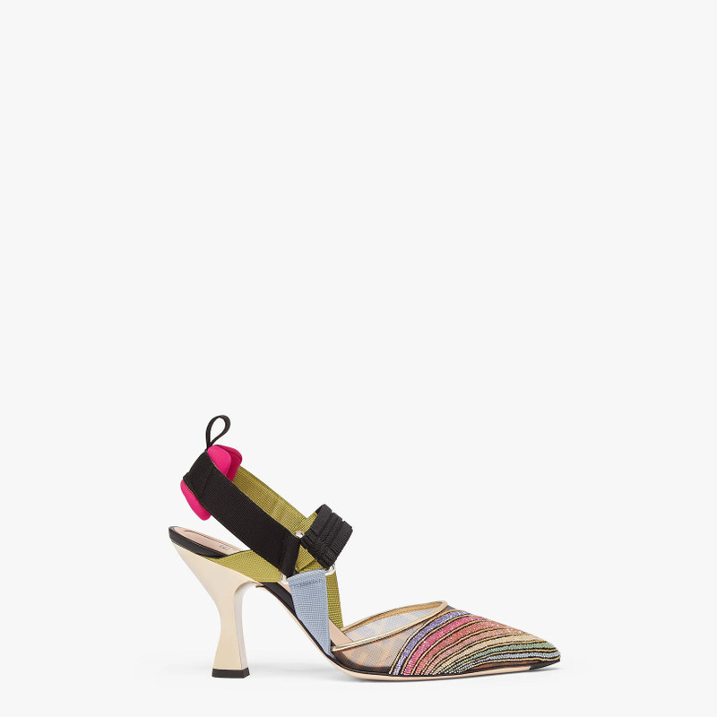 Brown mesh high-heeled slingbacks 1