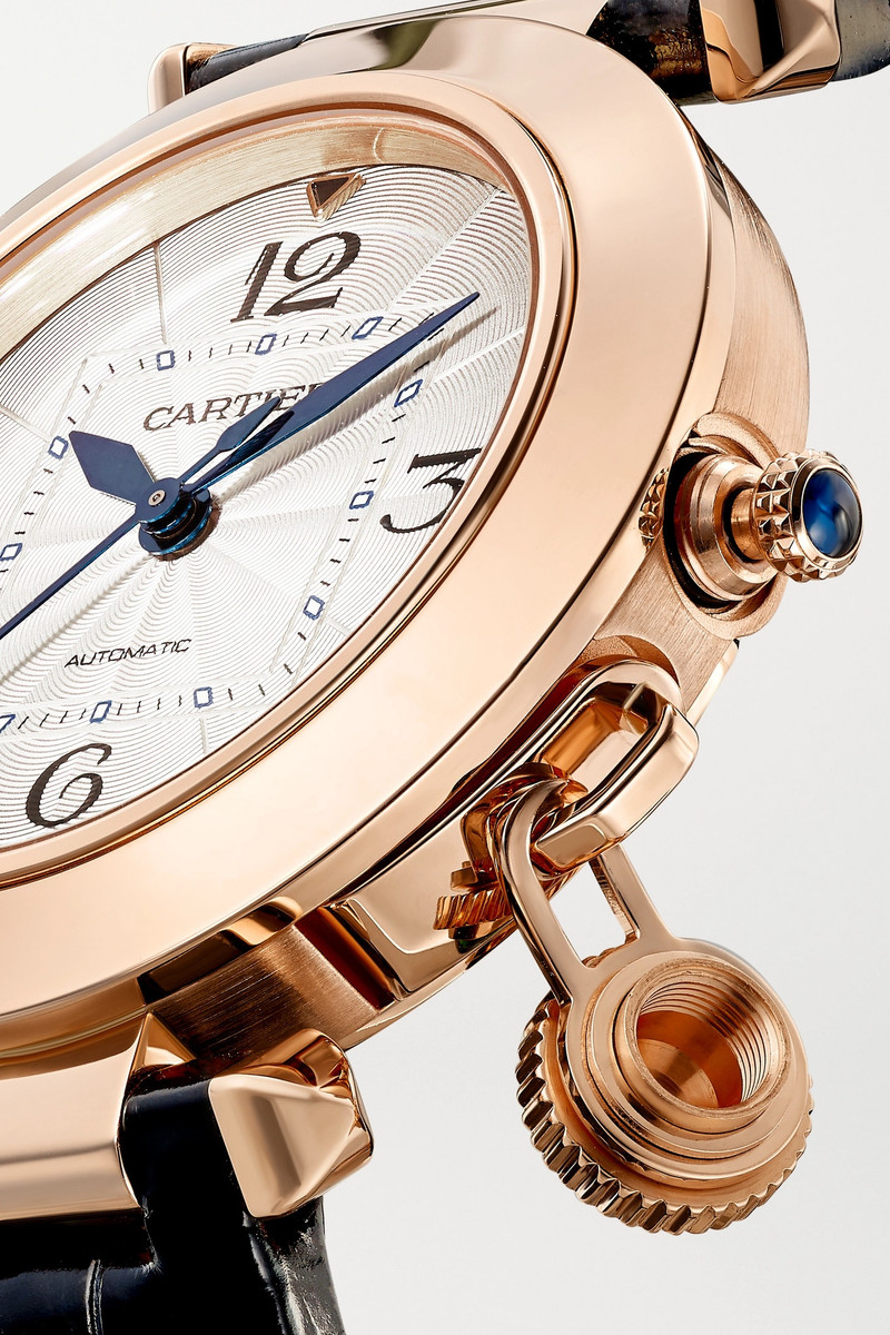 Pasha de Cartier Automatic 35mm 18-karat rose gold and alligator watch 5