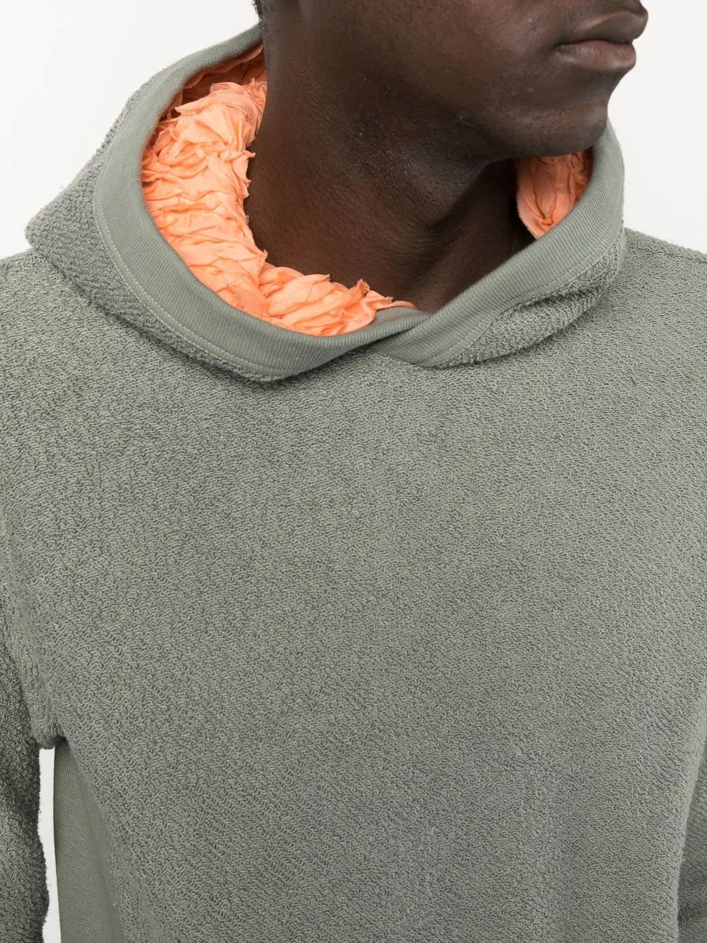 ruched silk lining hoodie - 5