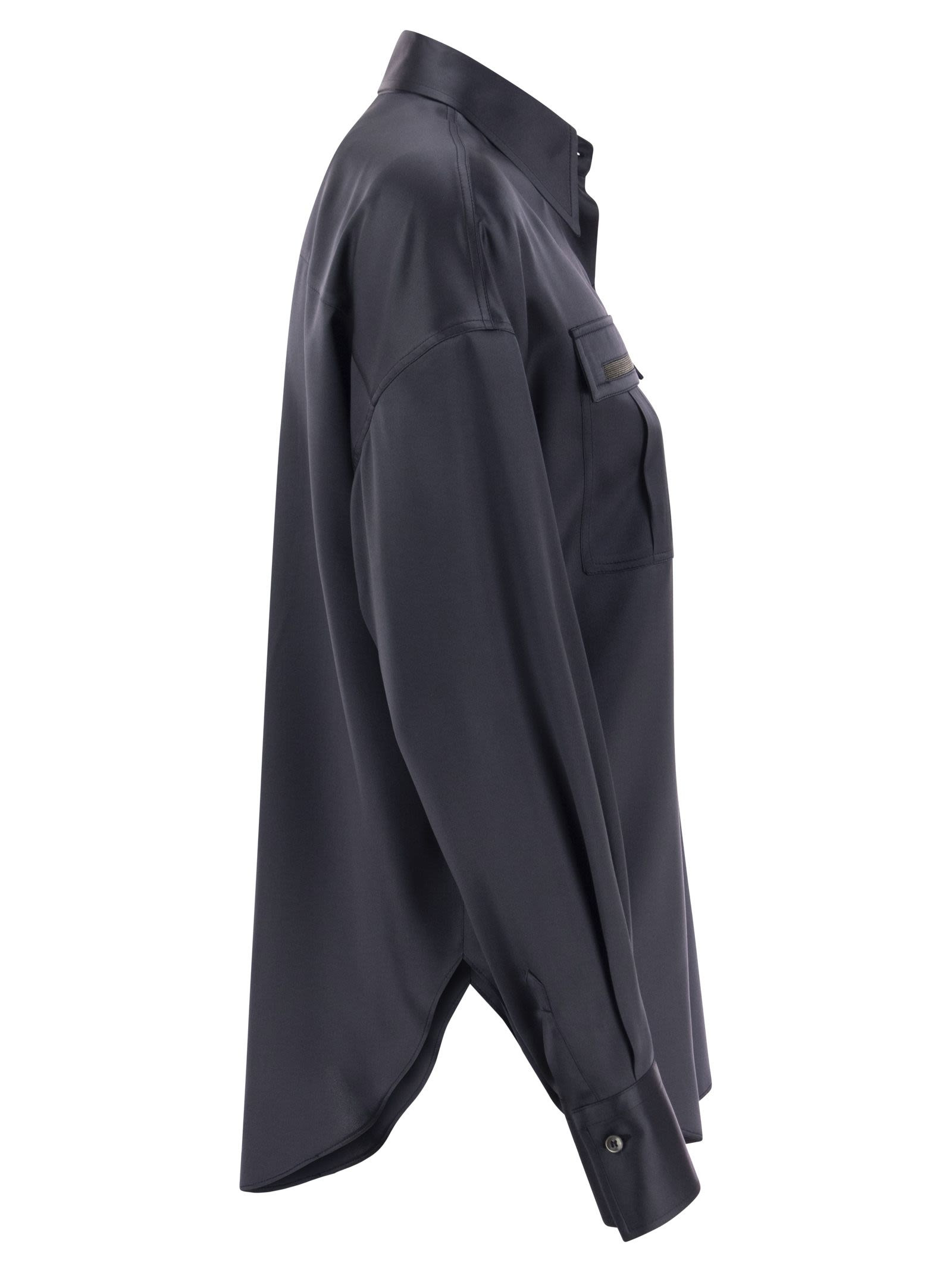 Brunello Cucinelli Women Stretch Silk Satin Shirt With Shiny Pockets - 3