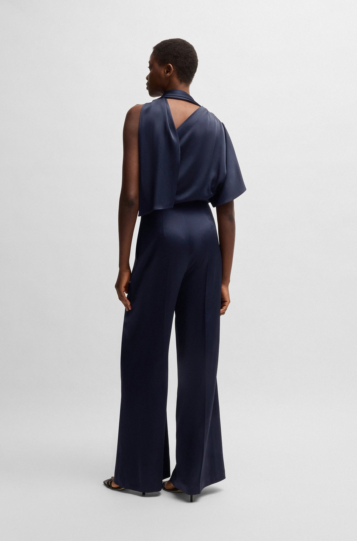 ONE-SHOULDER JUMPSUIT WITH TIE NECKLINE - 4