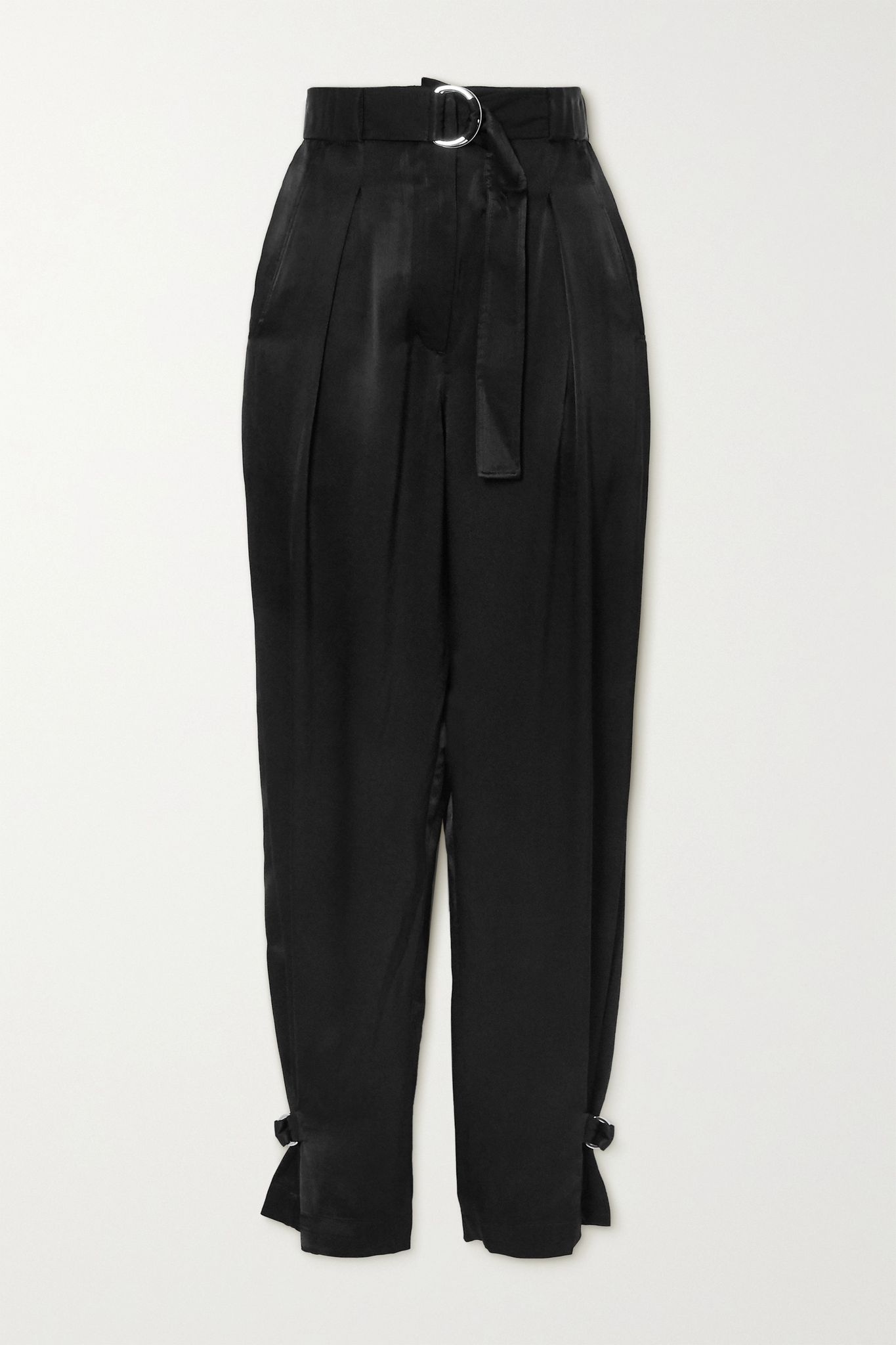 Belted pleated satin tapered pants - 1