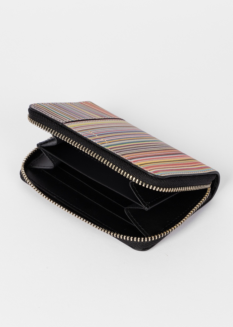 Women's Leather 'Signature Stripe' Small Zip Around Purse - 4