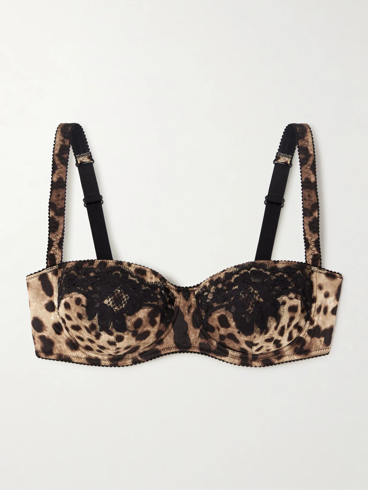 Lace-trimmed Leopard-print Silk-blend Satin Balconette Bra - 1