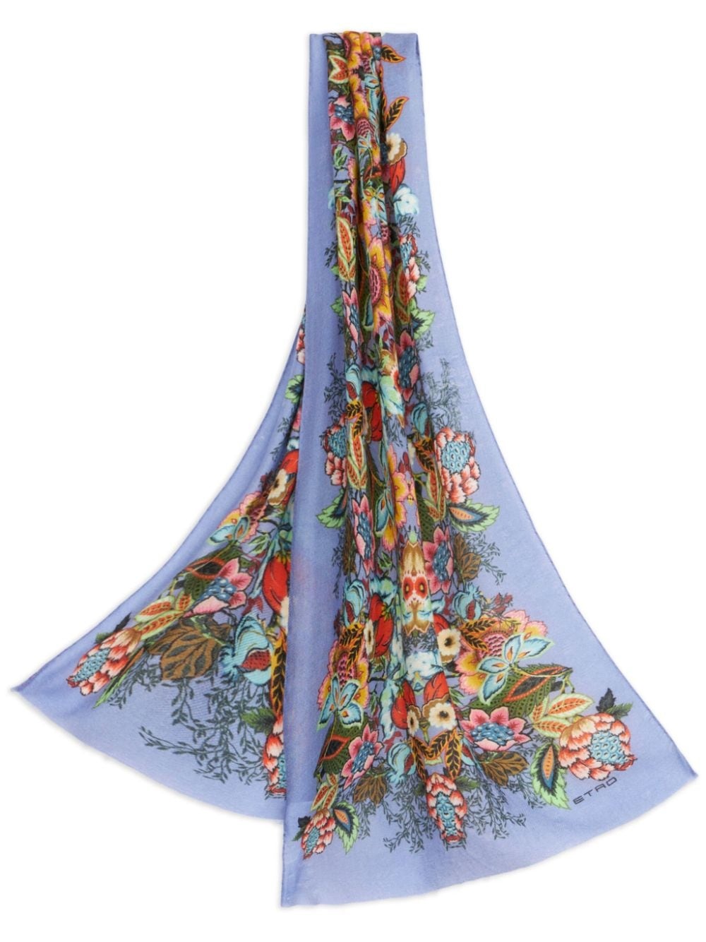 Bouquet-print fringed scarf - 1