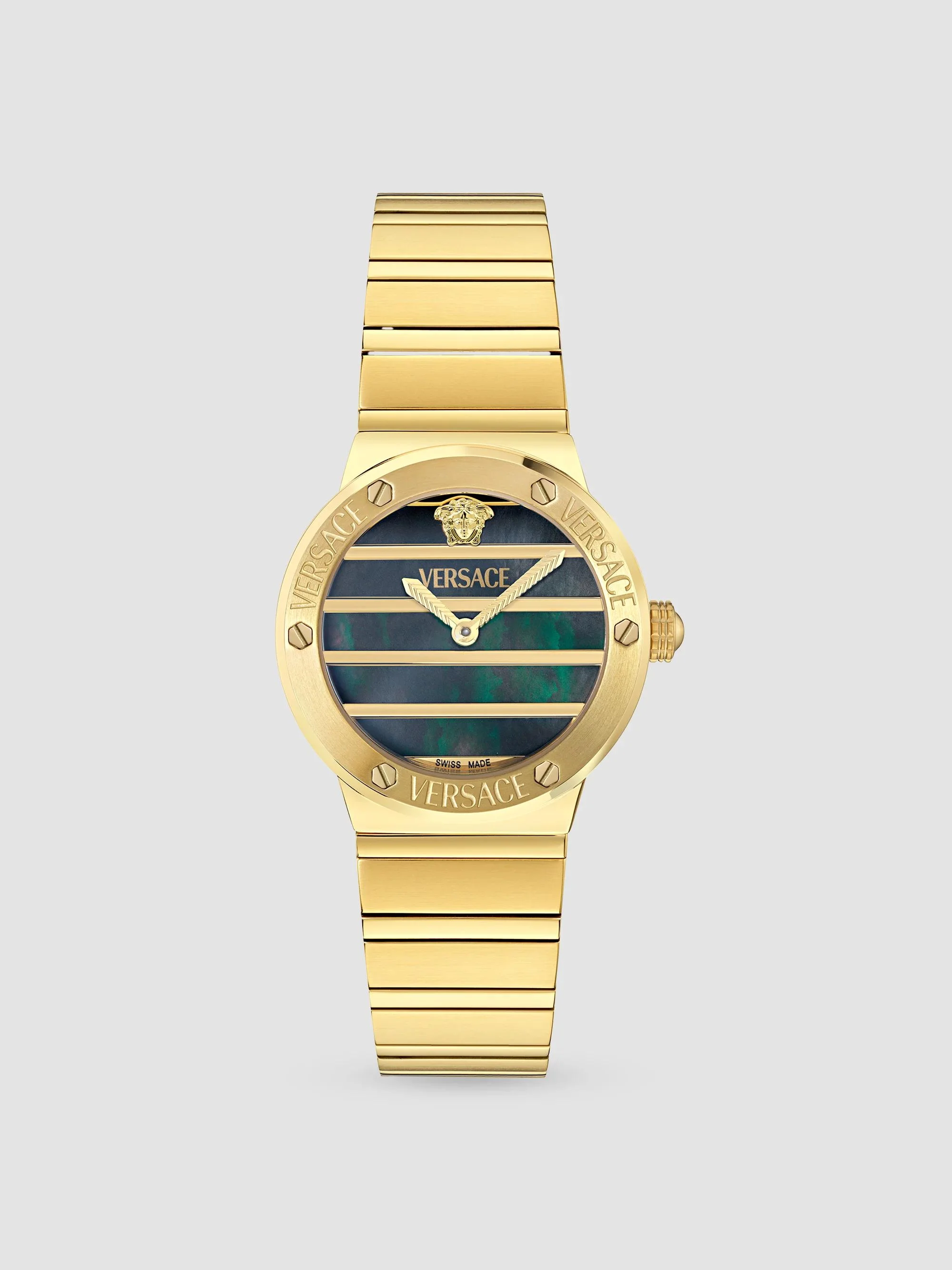 Women's Greca Logo Goldtone Stainless Steel & Black Mother-Of-Pearl Bracelet Watch/33MM - Yellow Gol - 1
