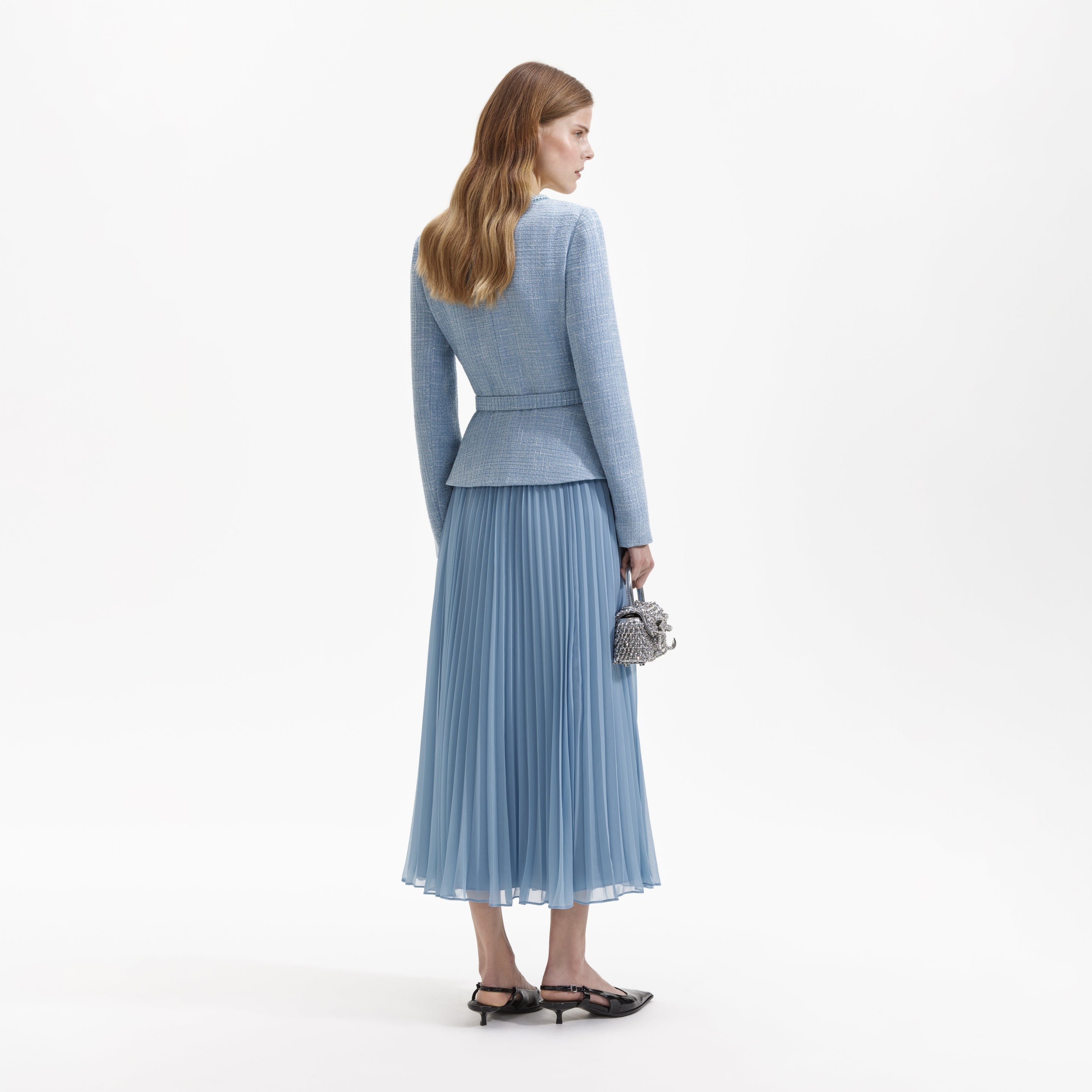 Blue Boucle Tailored Midi Dress - 3