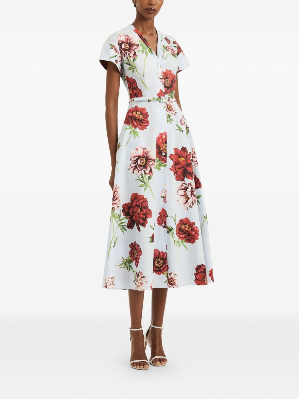 floral-print belted midi dress - 3