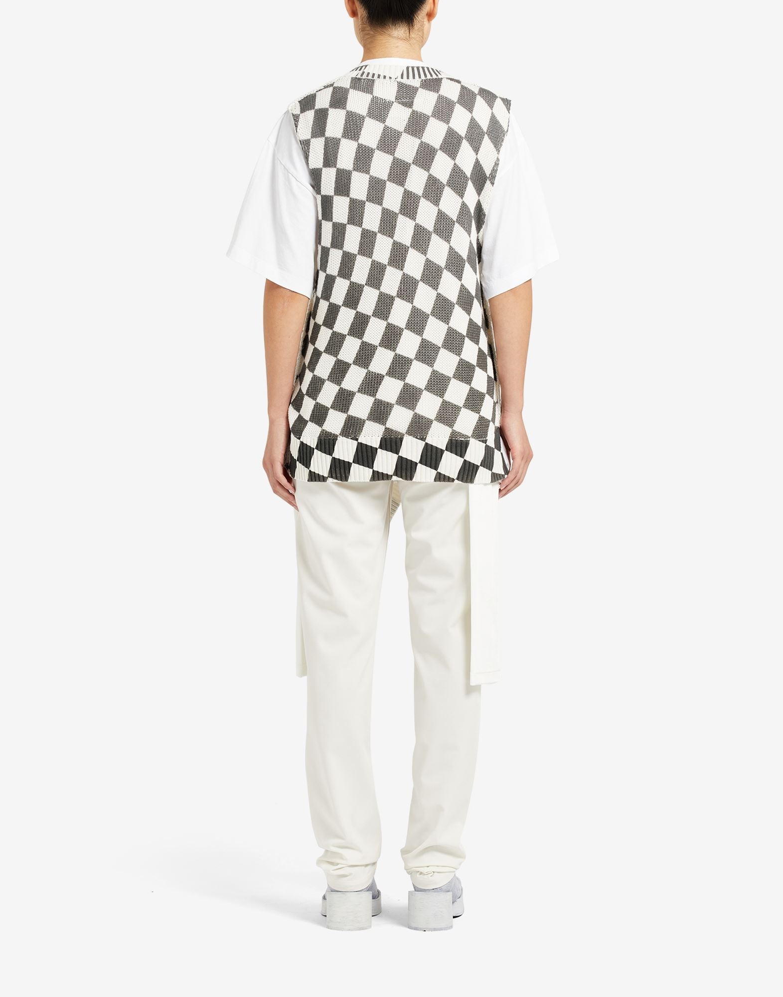 Distorted check print asymmetrical short-sleeve top - 4