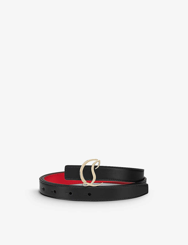 Logo-buckle grained-finish leather belt 1