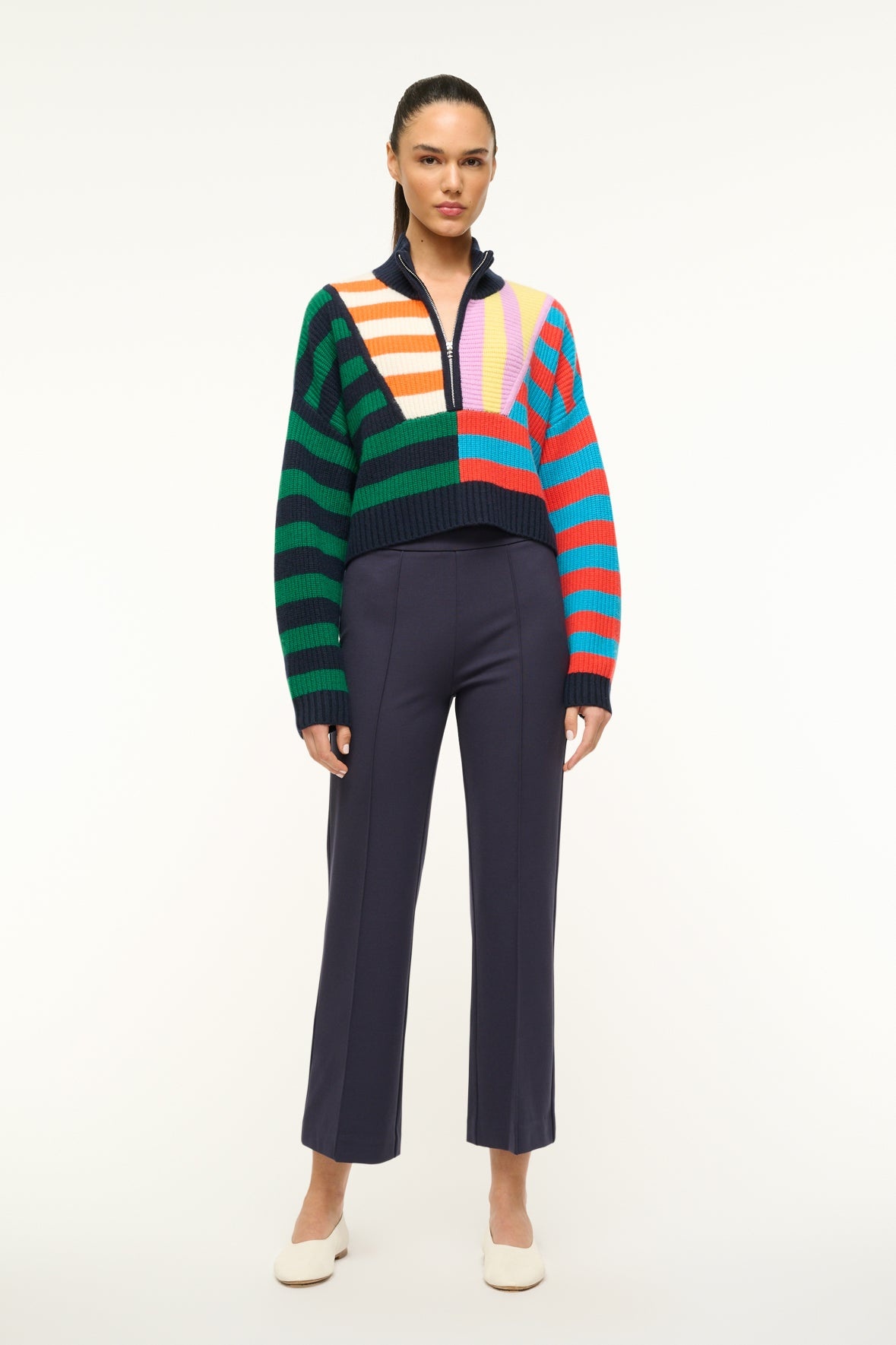 STAUD CASHMERE CROPPED HAMPTON SWEATER CABANA STRIPE MULTI - 3
