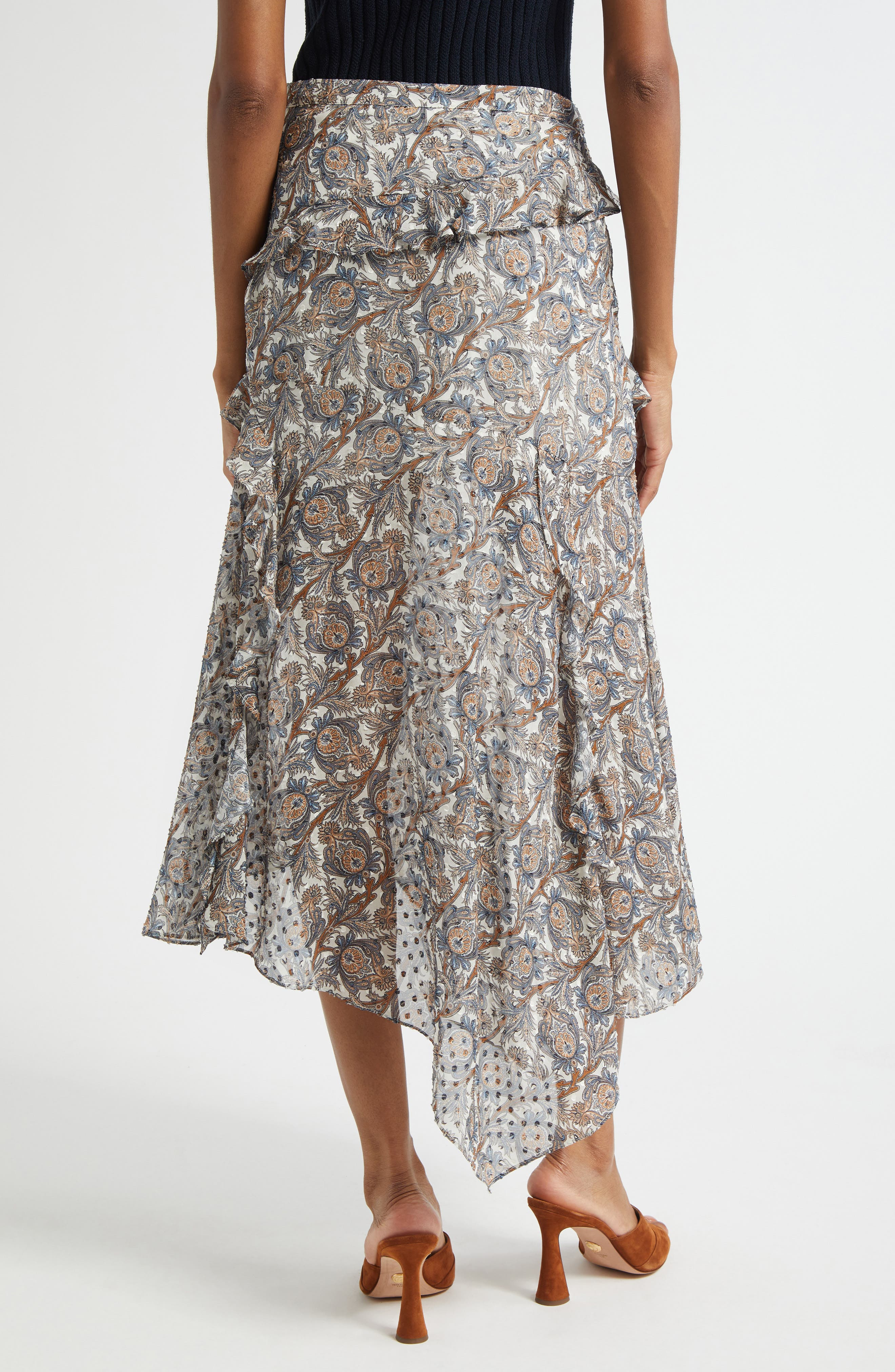 Veronica Beard Eleonora Paisley Silk Blend Asymmetric Skirt in Dove Multi at Nordstrom - 2