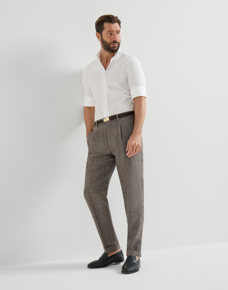 Linen houndstooth trousers with pleat 5