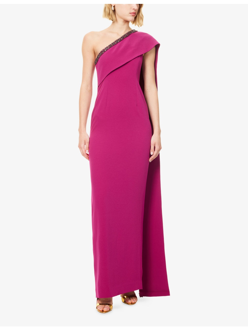 Embellished-Sash One-Shoulder Woven Gown - 3