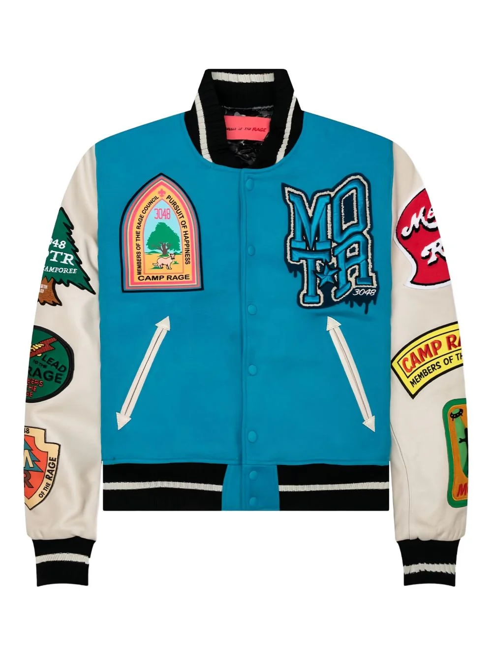 embroidered leather-sleeved bomber jacket - 1