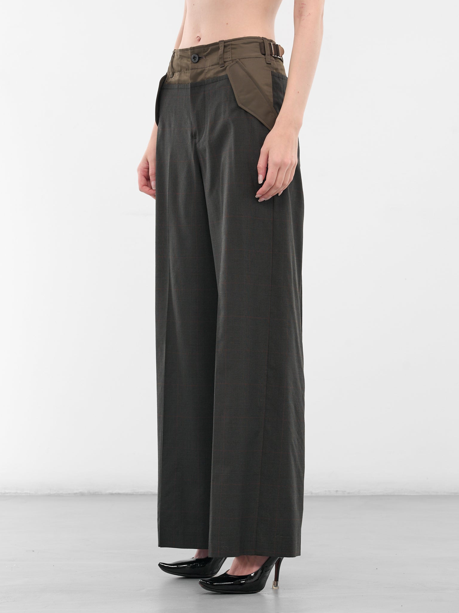 Khaki Nylon-Wool Paneled Trousers - 2