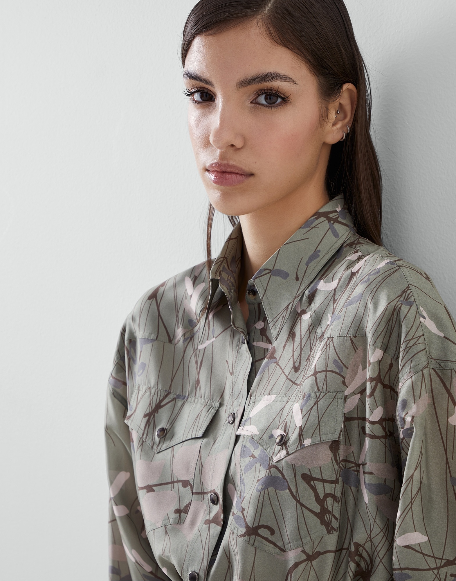 Ramage print silk pongee shirt dress - 3
