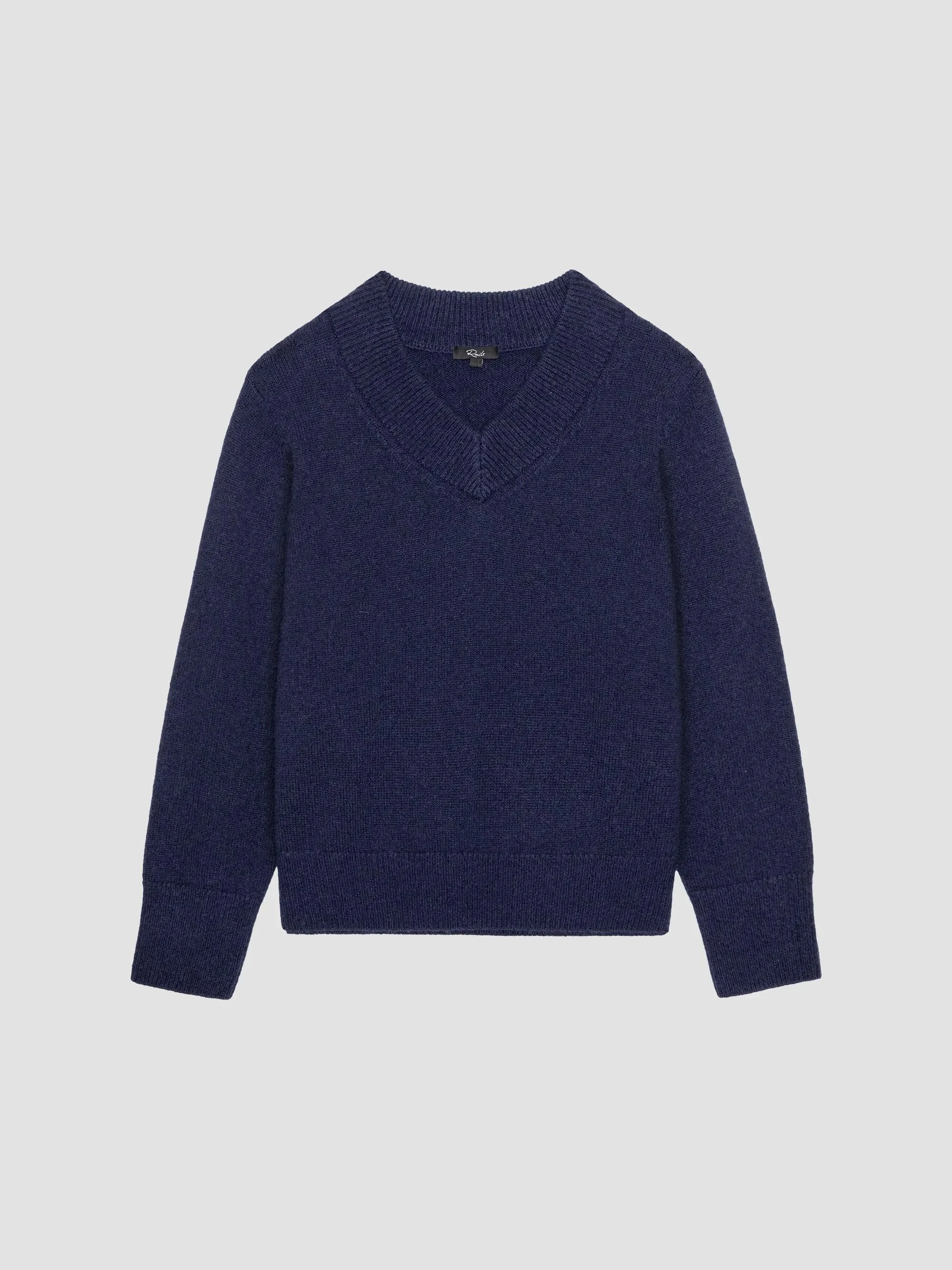 Women's Lidya Cotton-Wool V-Neck Sweater - Navy - 1