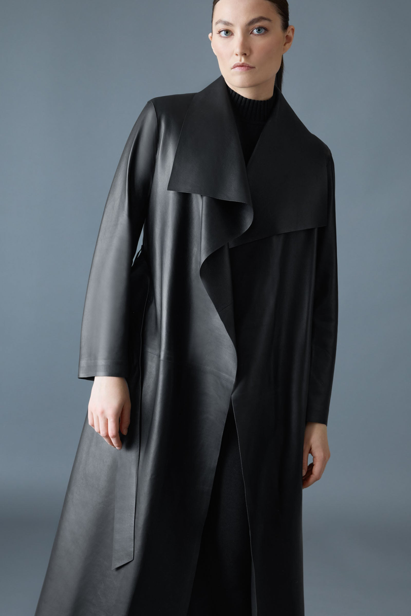 MAI-L Long Leather Wrap Coat - 7