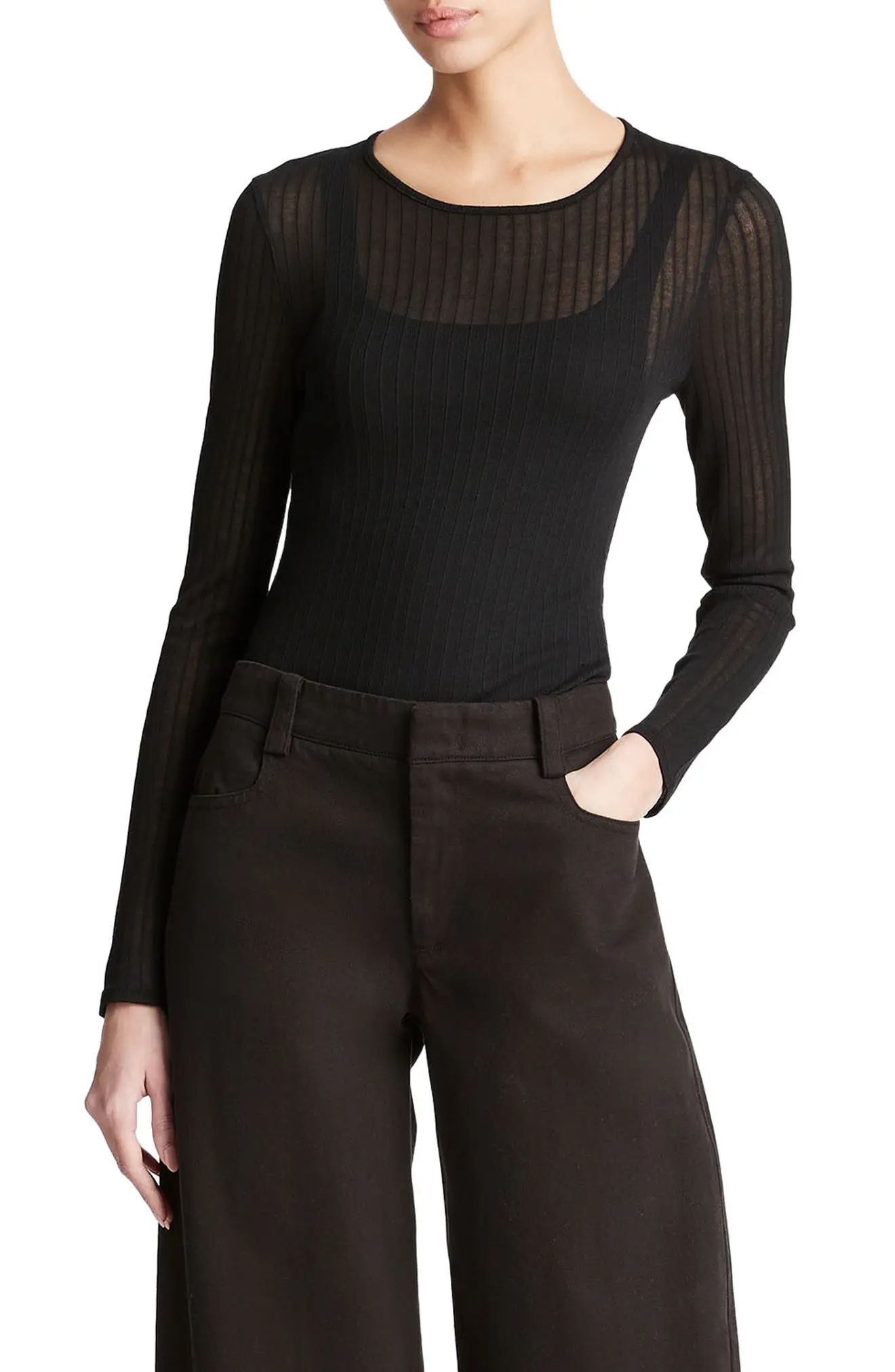 Semisheer Rib Long Sleeve Top - 1