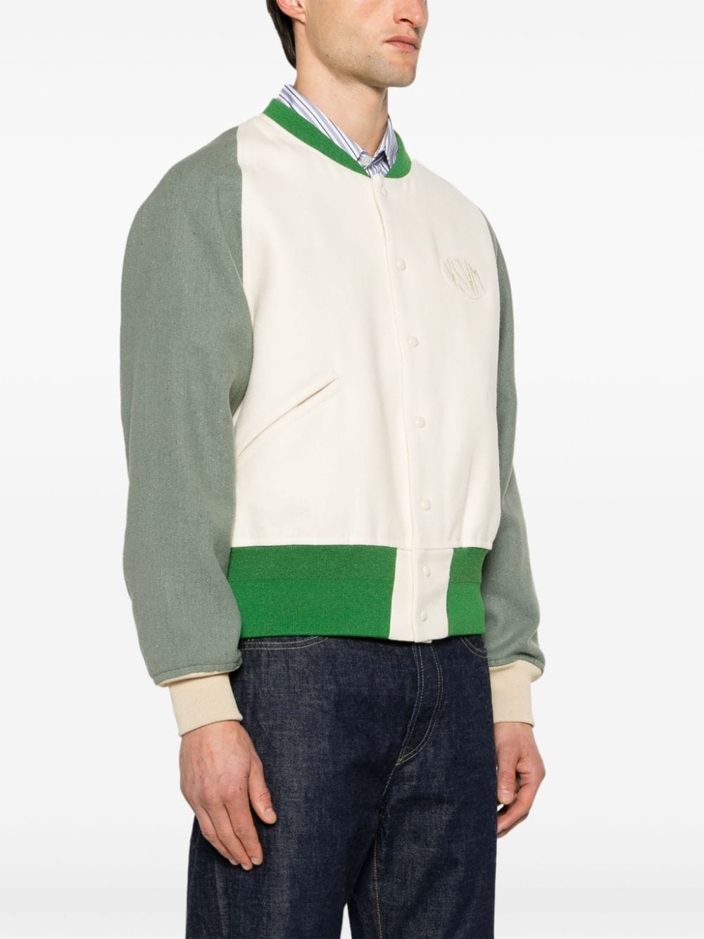 logo-patch felted varsity jacket - 3