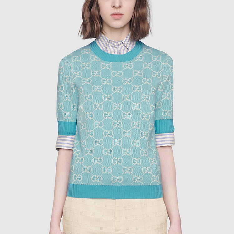 (WMNS) Gucci GG Cotton Wool Piquet Top 'Light Blue' 629456-XKBHQ-4692 - 3