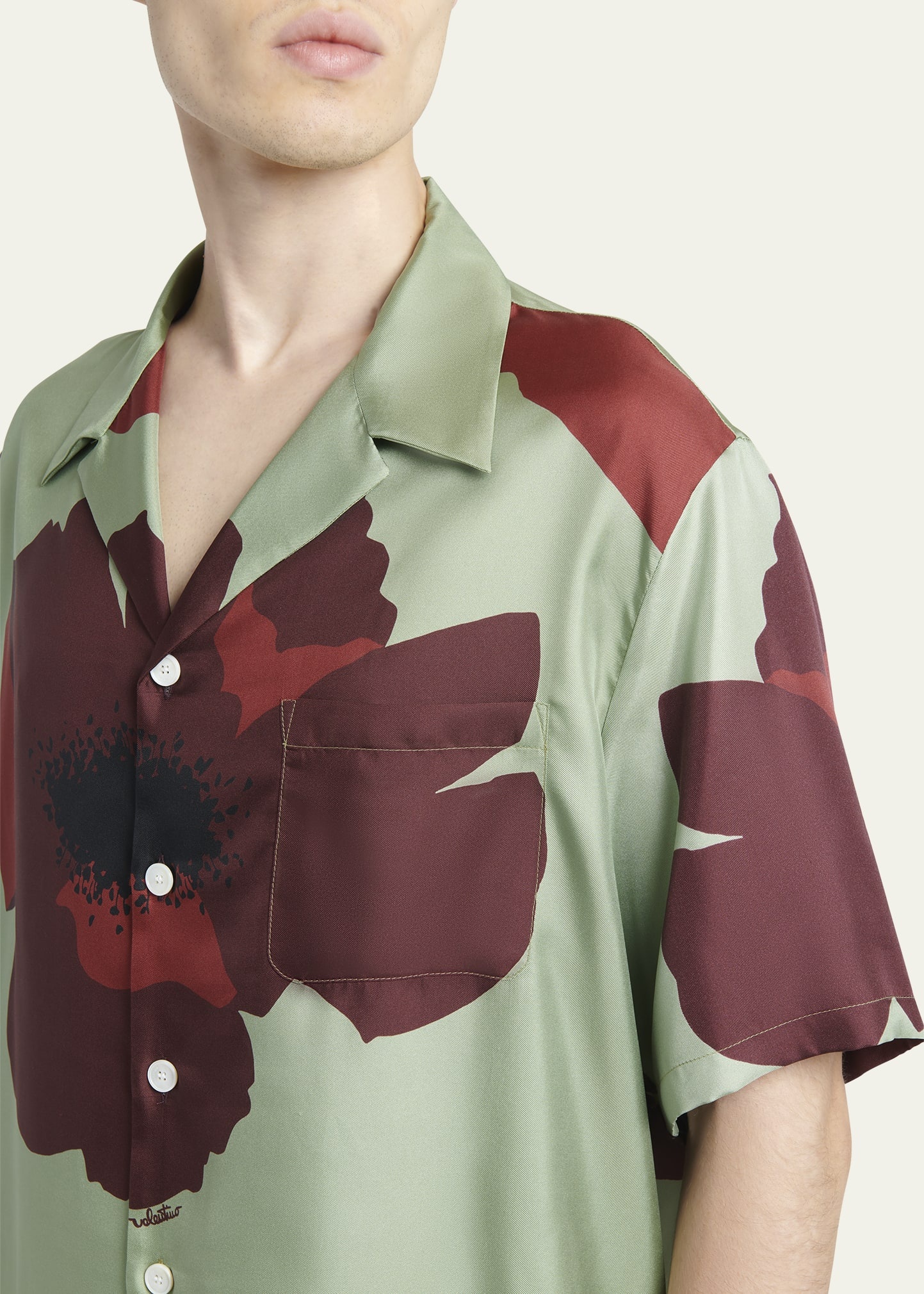 Men's Floral Portrait Silk Camp Shirt - 5