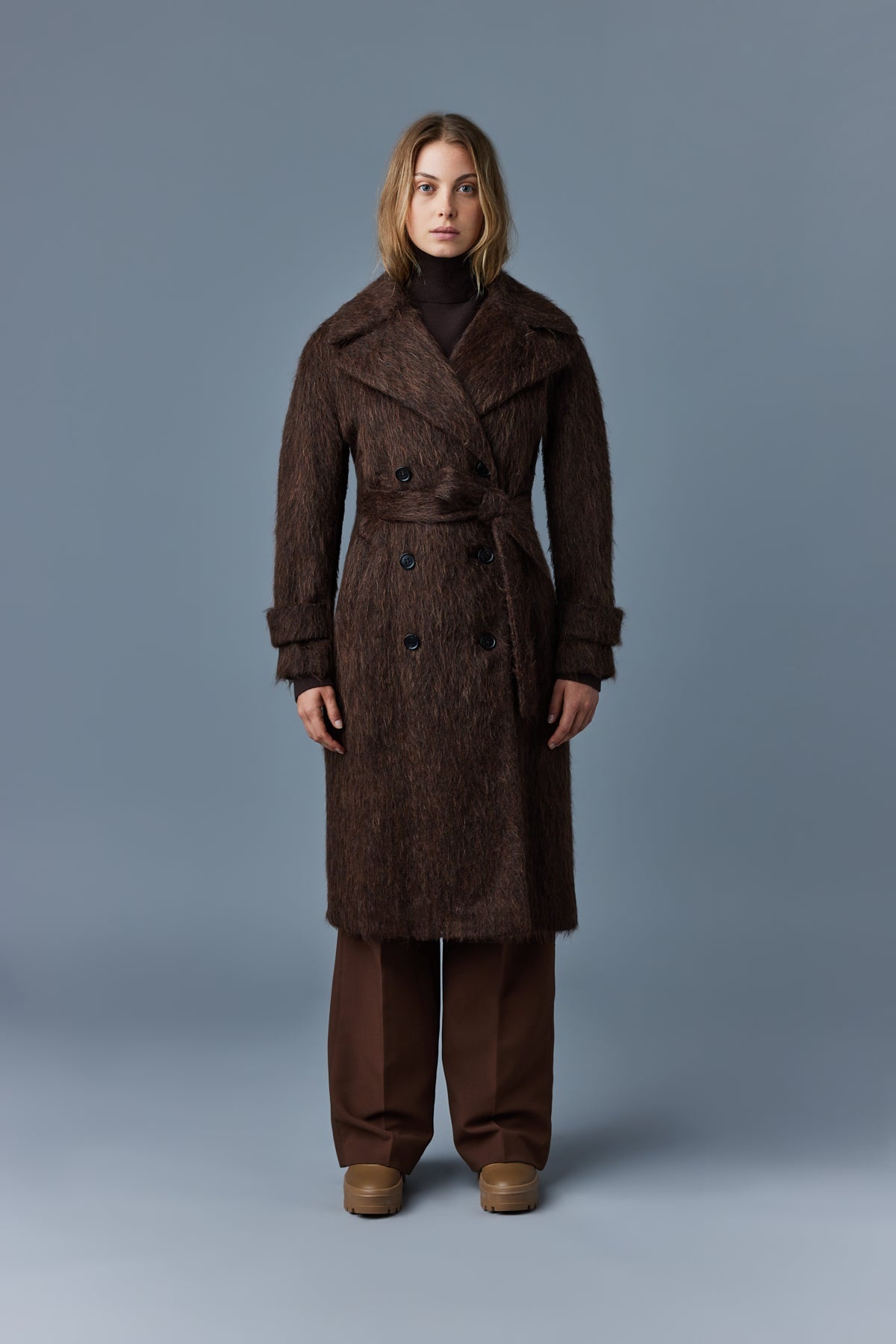 NALA mohair double-breasted coat with sash belt - 2