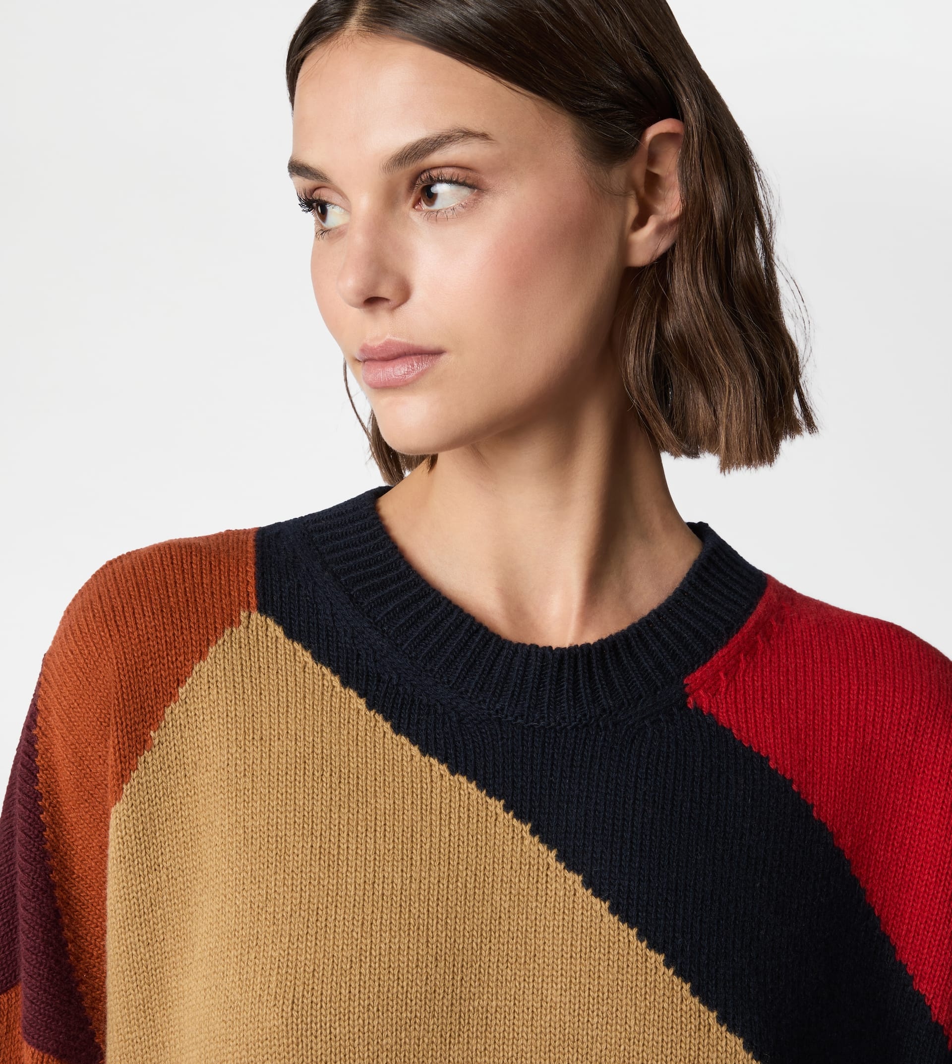 ROUND-NECK PULLOVER IN WOOL - RED, GREY - 2