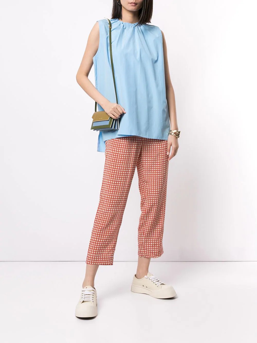 checked cropped trousers - 2