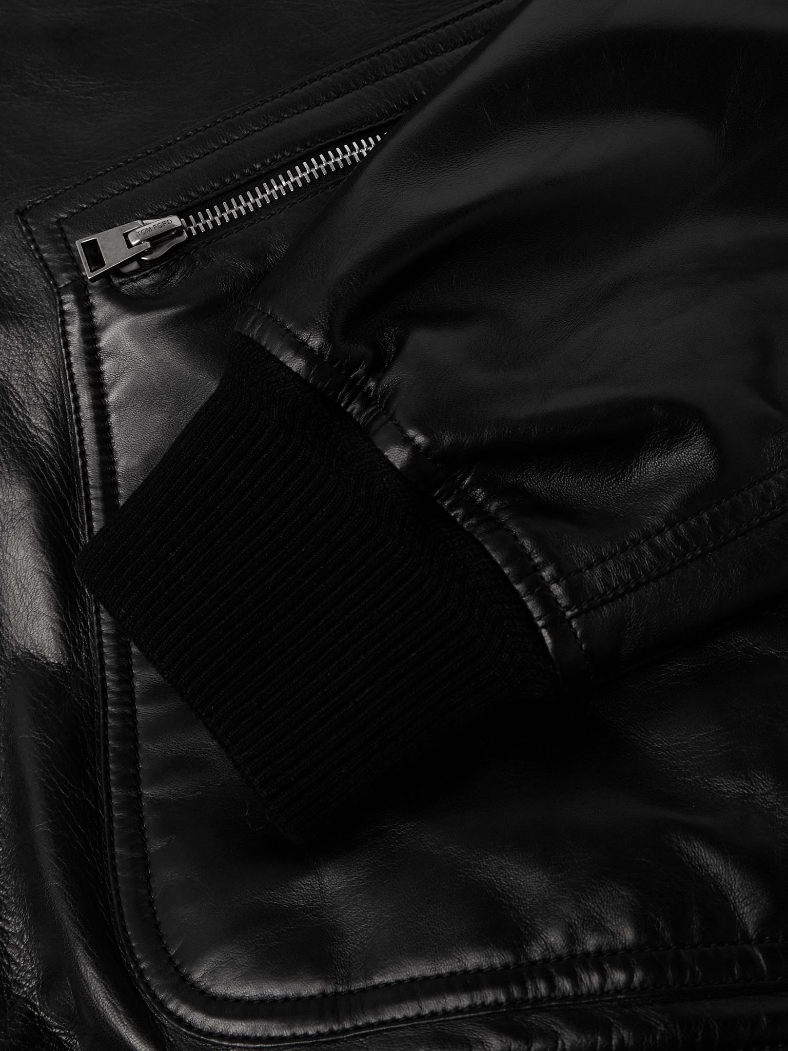 Leather Zip-Up Jacket Black - 6