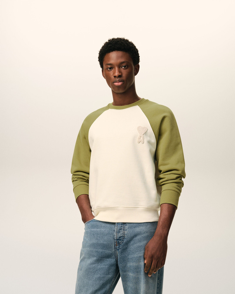 AMI Paris WHITE AND GREEN COTTON KNITTED AMI DE COEUR SWEATSHIRT outlook
