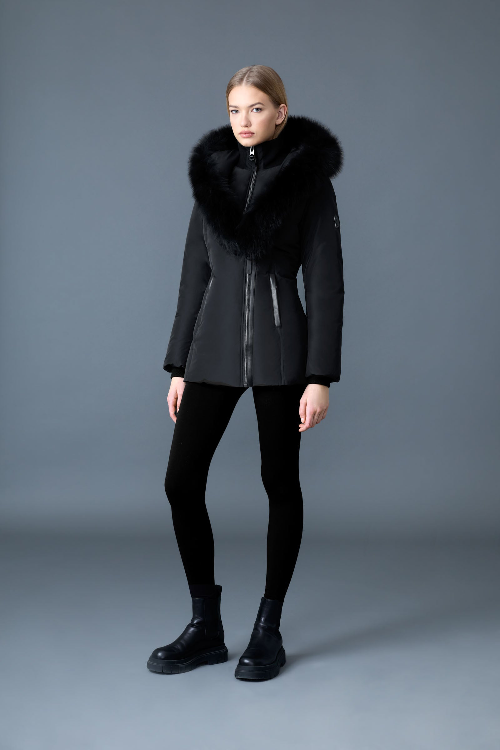 ADALI Down coat with blue fox fur Signature Mackage Collar - 2