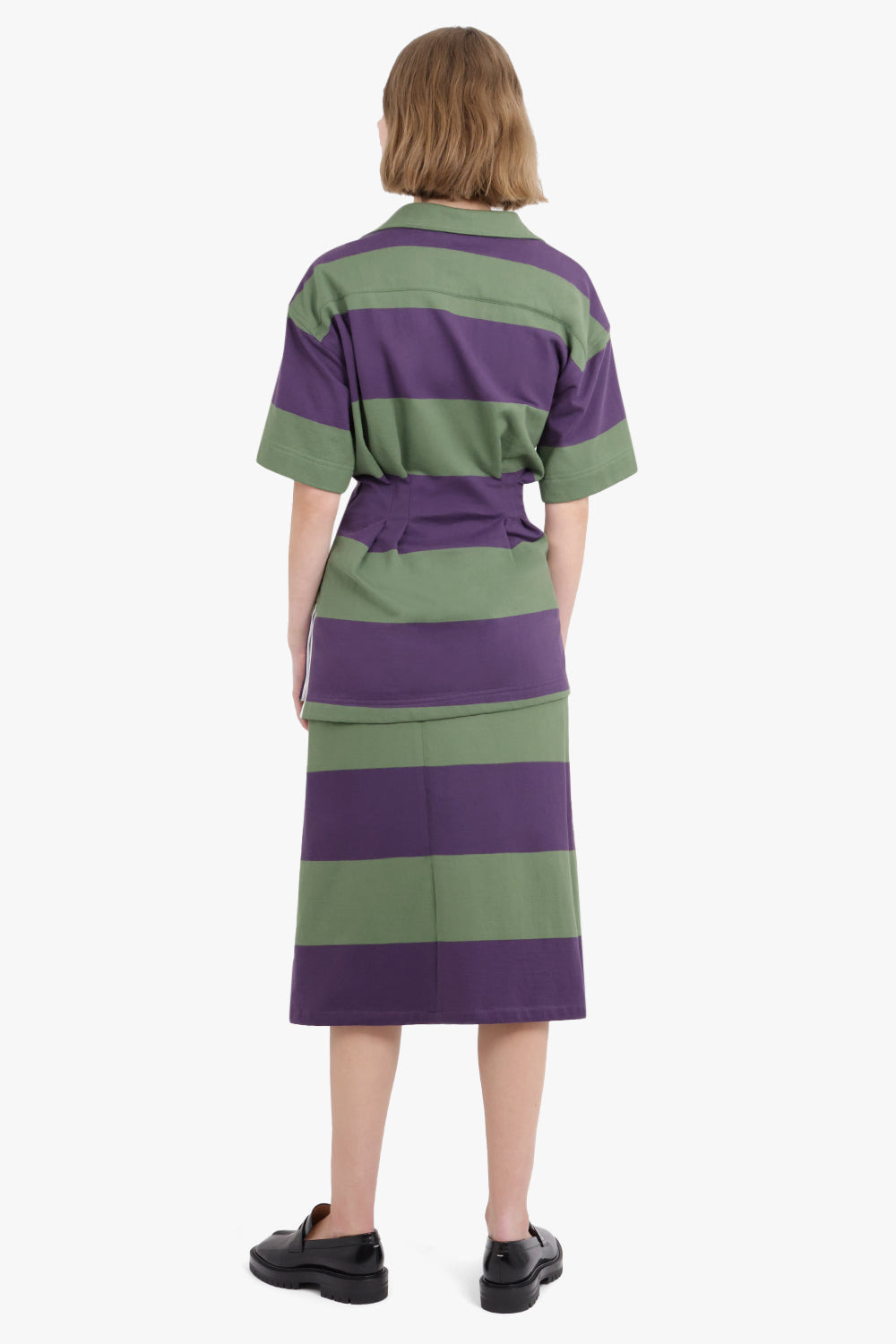 CROSS STITCH TIE SIDE DETAIL STRIPE MIDI SKIRT | DARK PURPLE - 4