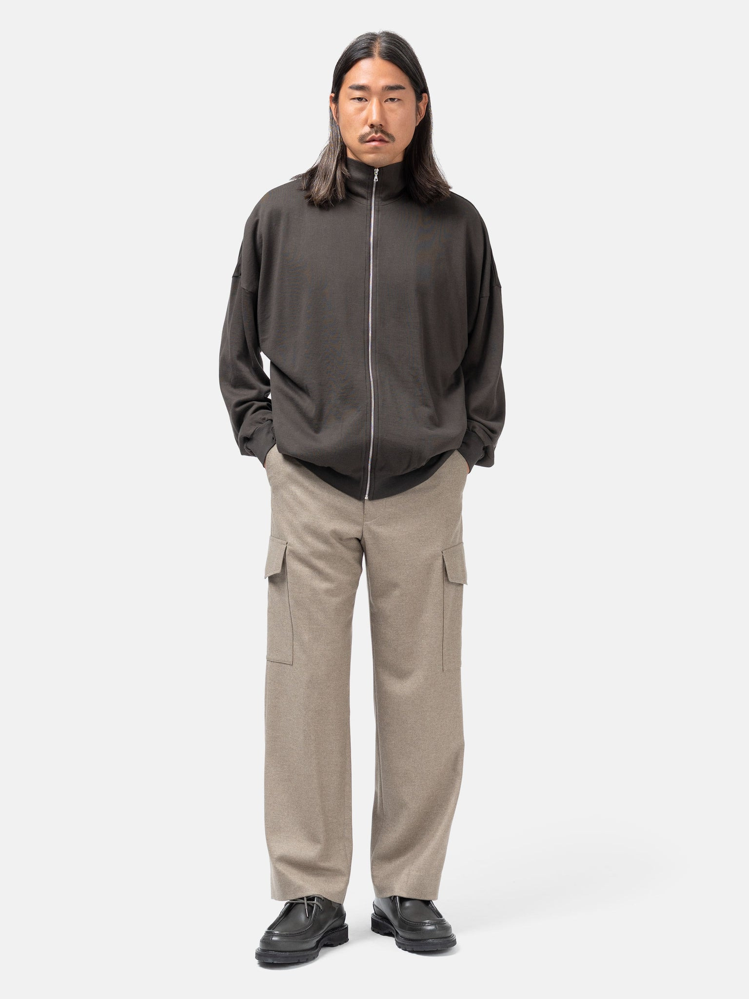 Wool Fulling Flannel Cargo Slacks Top Brown - 2