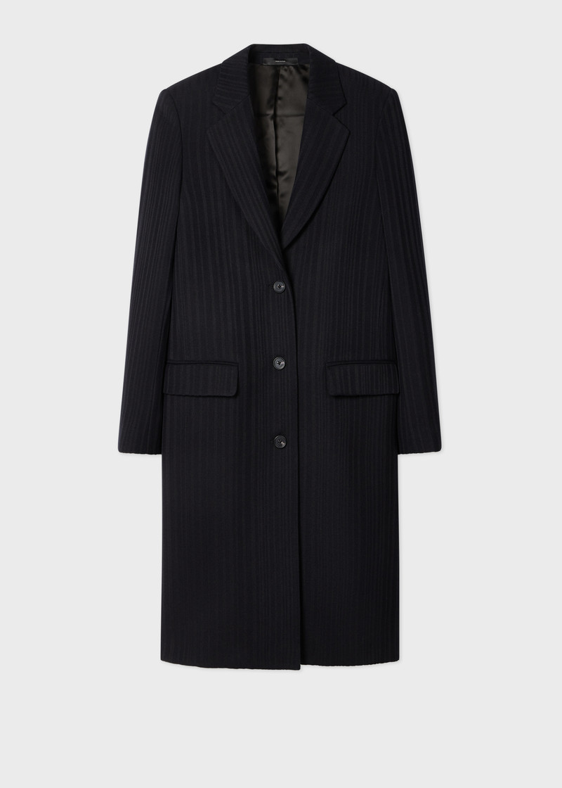 Women's Dark Navy 'Shadow Stripe' Cashmere-Blend Epsom Coat 1
