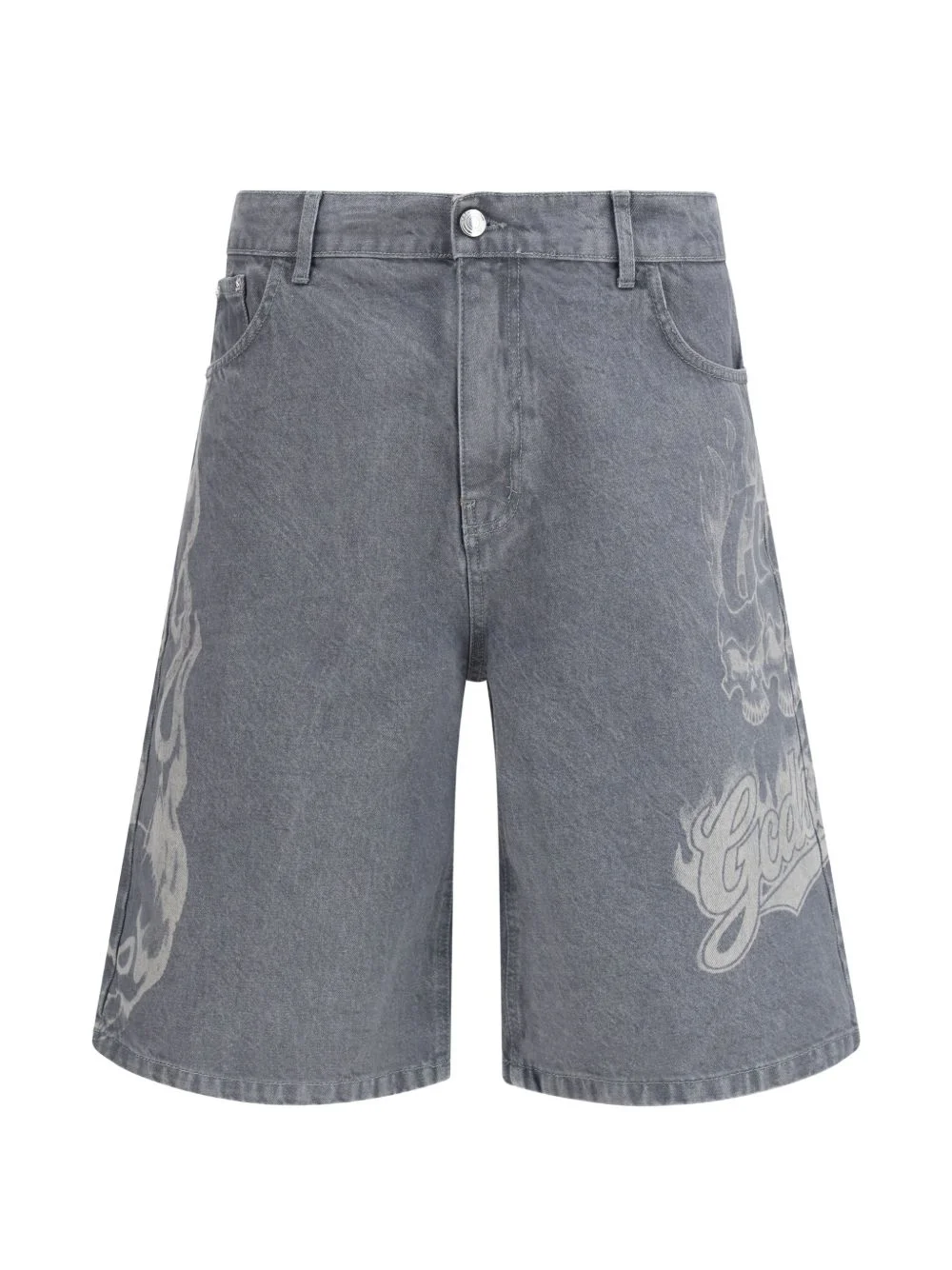 skull-print denim shorts - 1