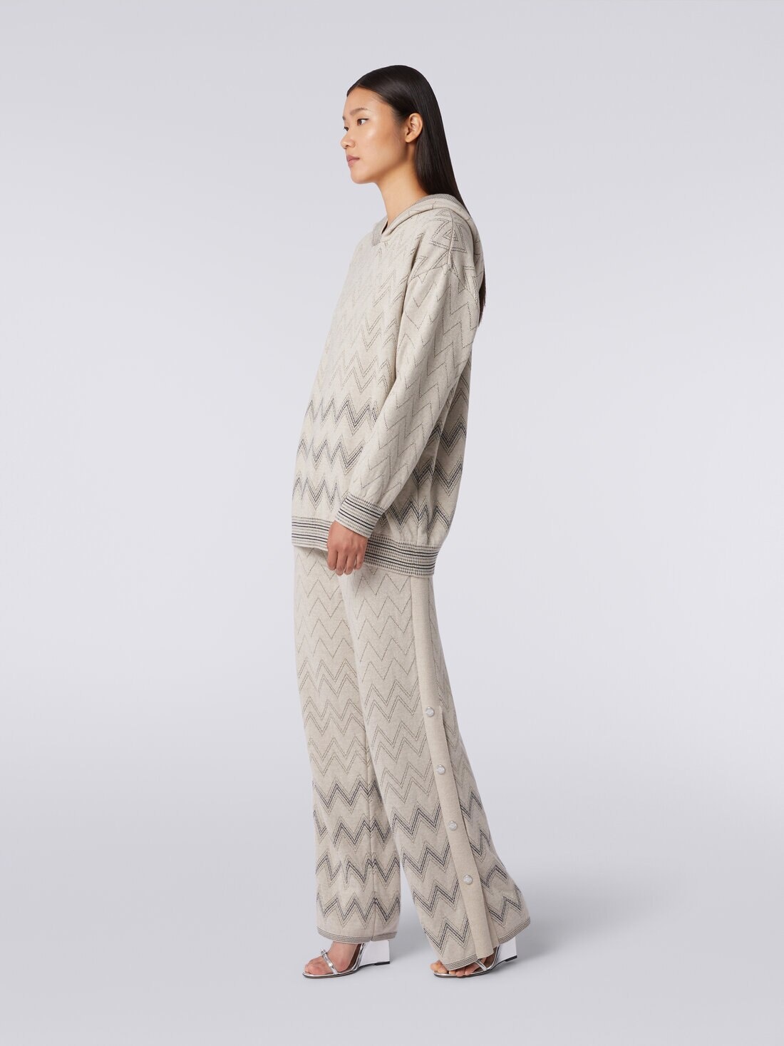 Wool and viscose joggers with zigzag pattern and lurex - 3