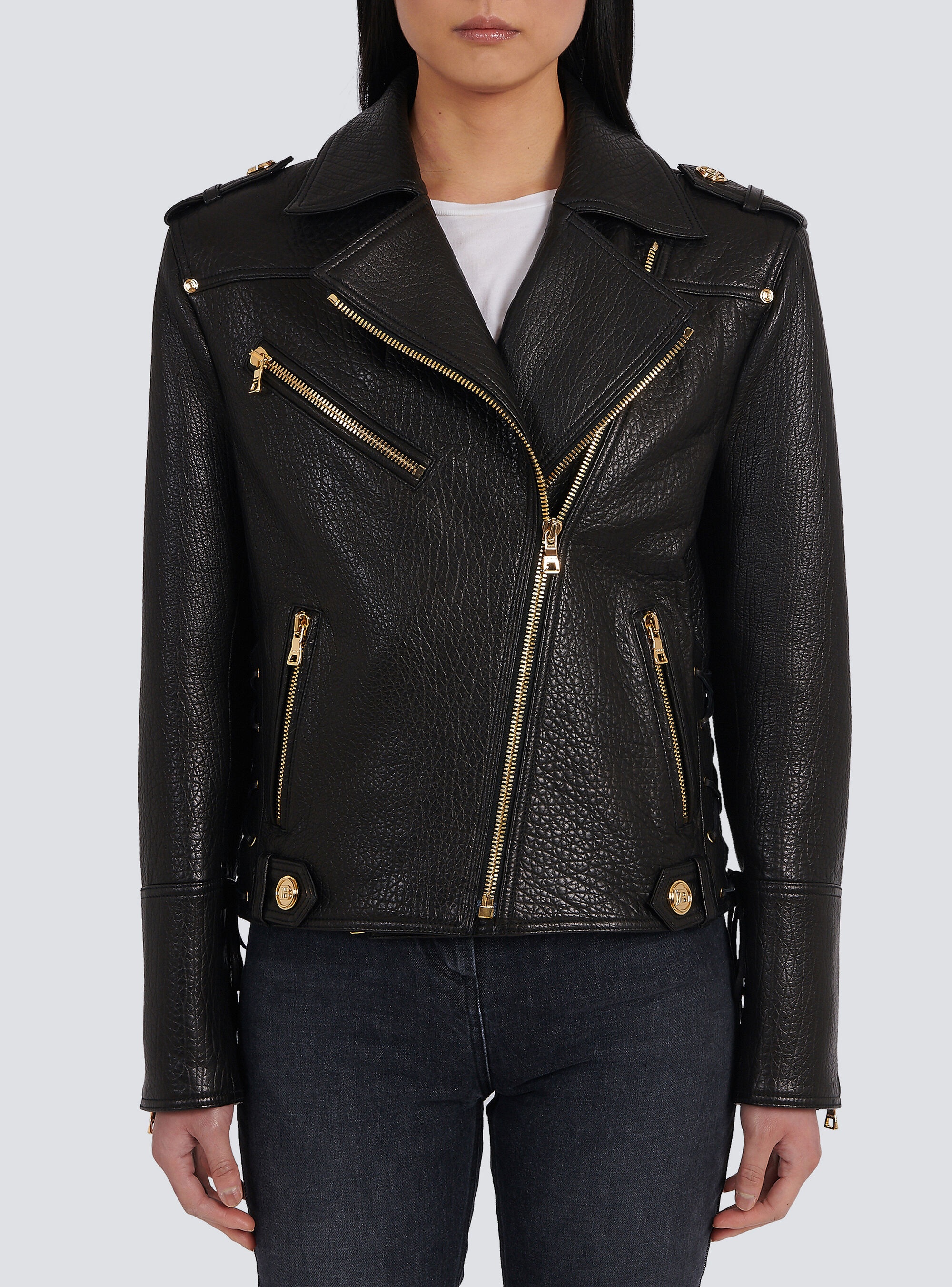 Leather lace-up jacket - 6