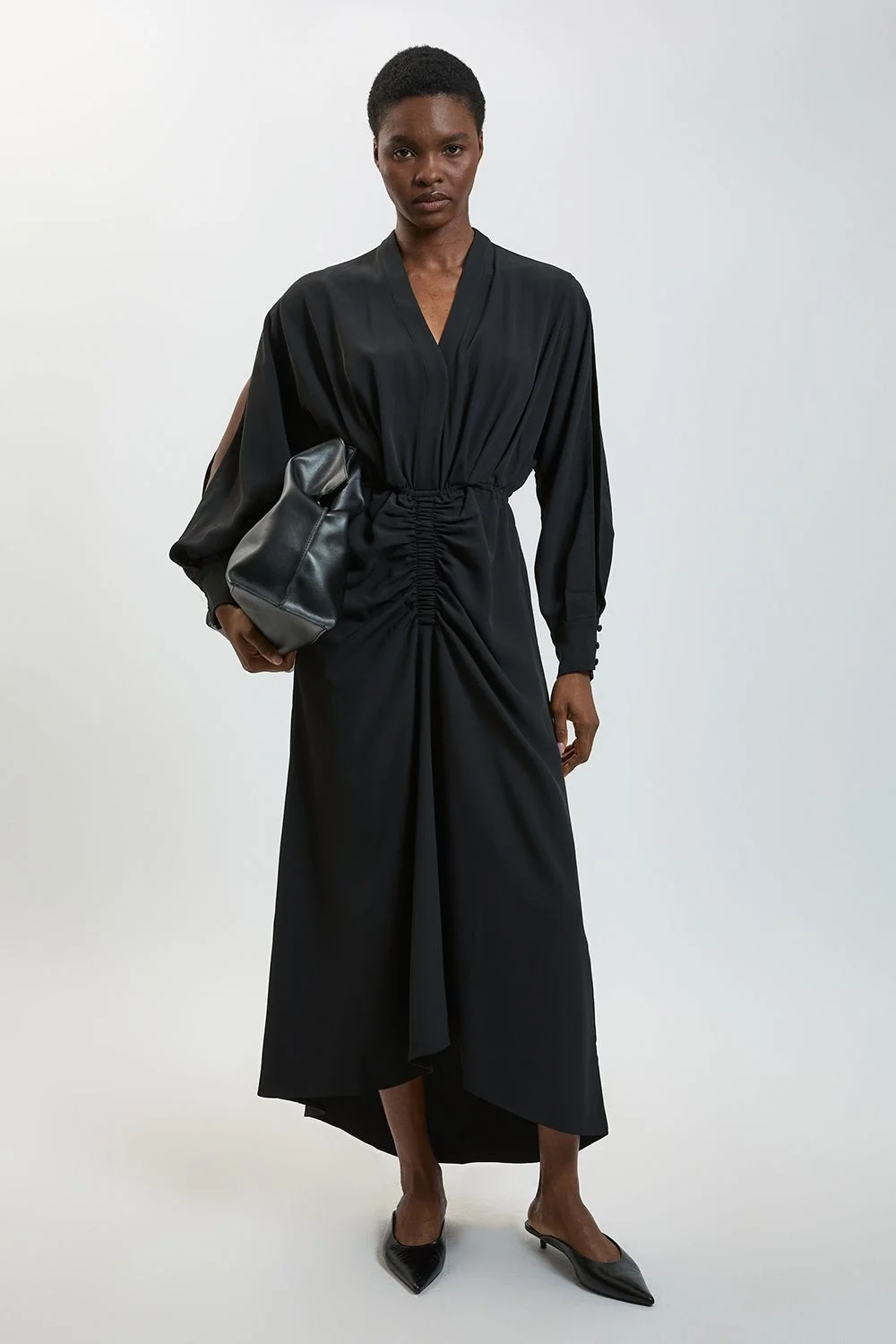 Split Sleeve Asymmetric Detail Midi Dress - 1