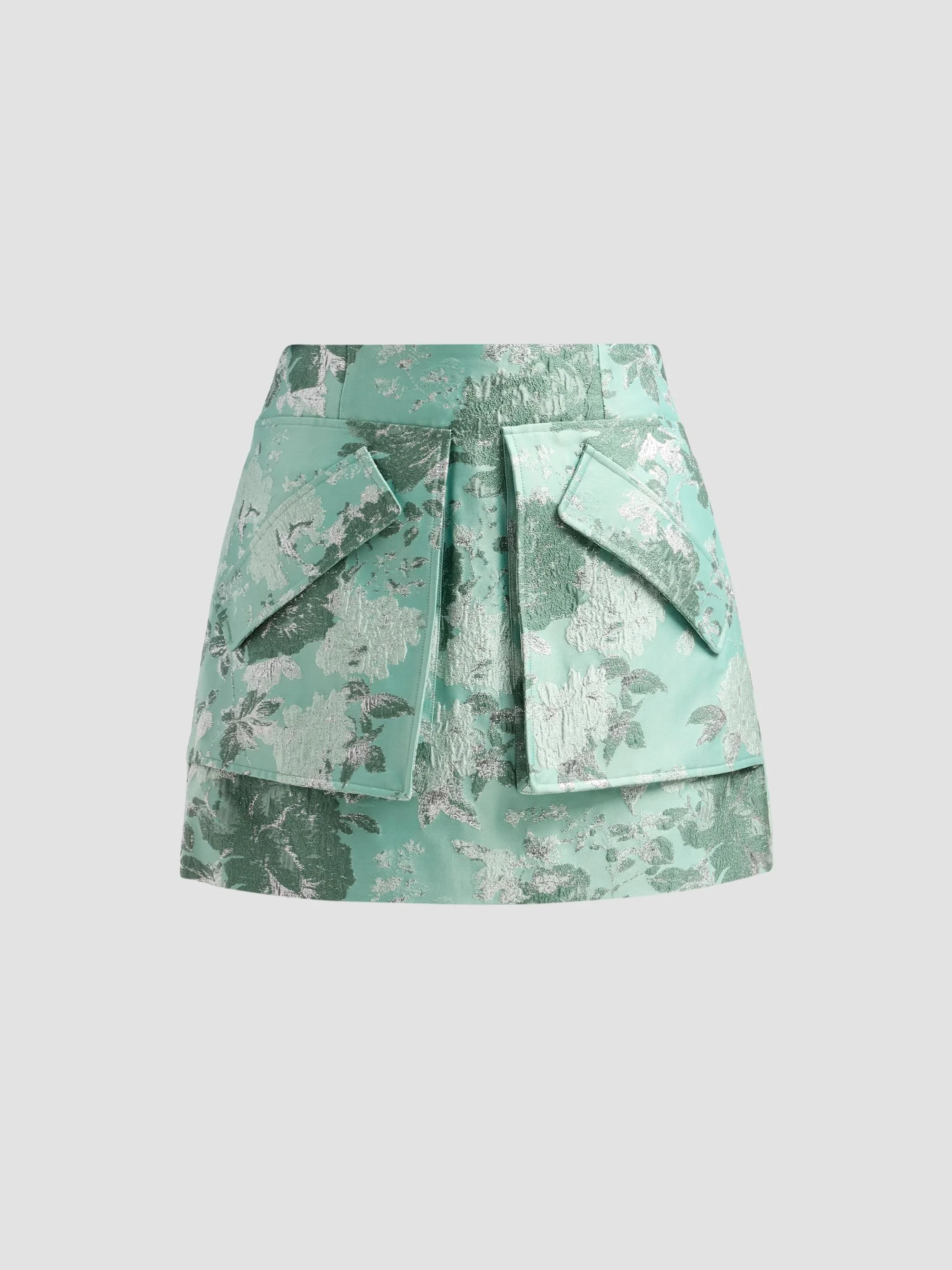 Women's Cherry Pocket Jacquard Mini Skirt - Green Silver - 1