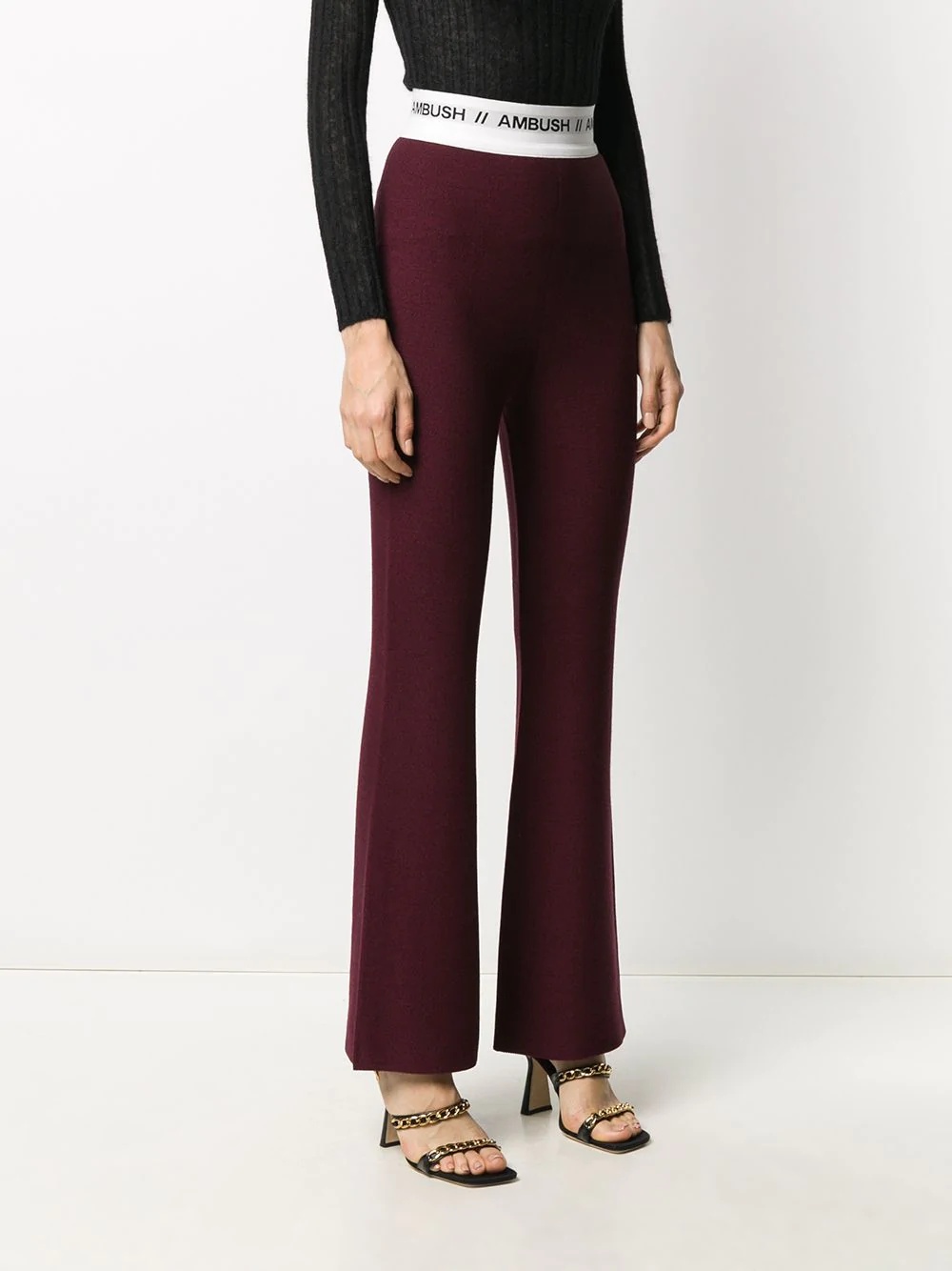 knitted logo stripe flared trousers - 3