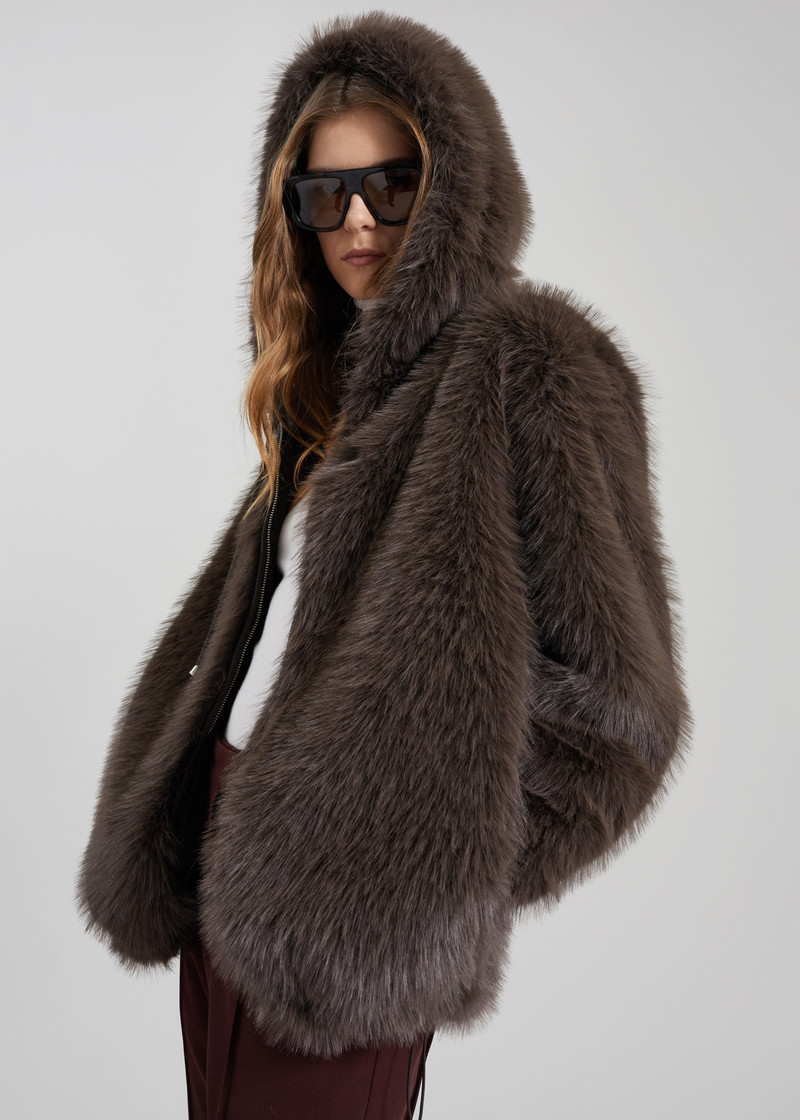 Savoie Faux Fur Hooded Jacket - Brown 4