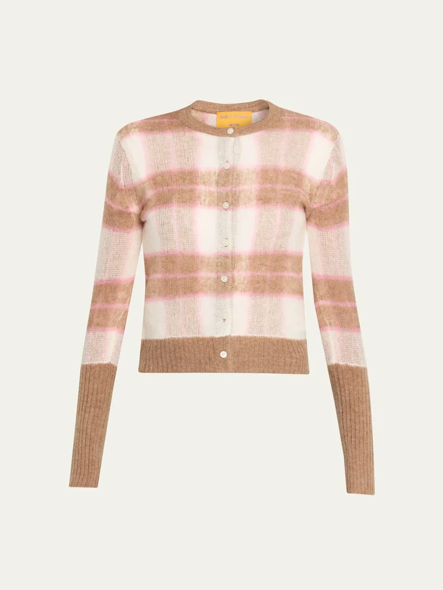 Shadow Plaid Cashmere Cardigan - 1