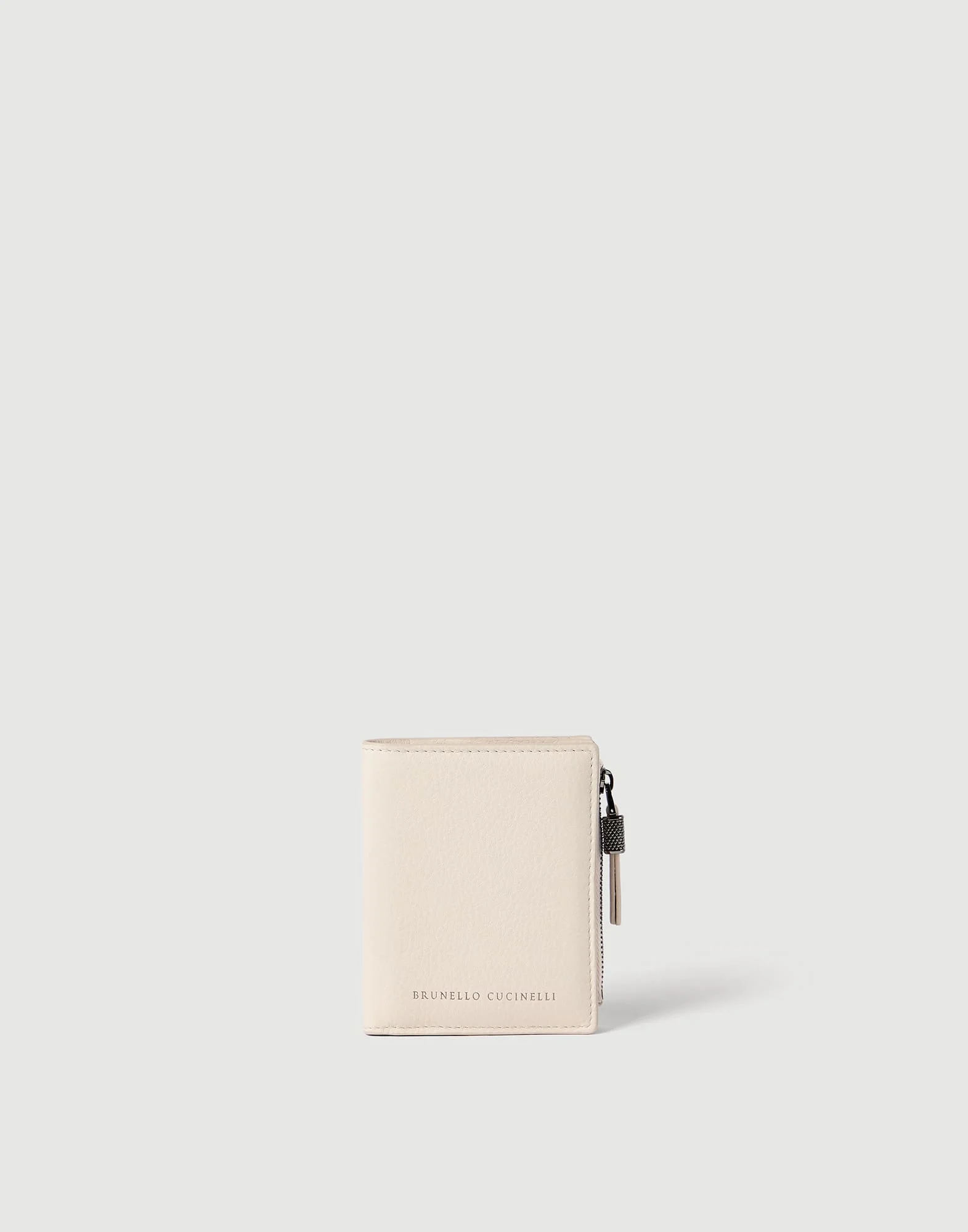 Grained calfskin compact wallet with shiny zipper pull - 1