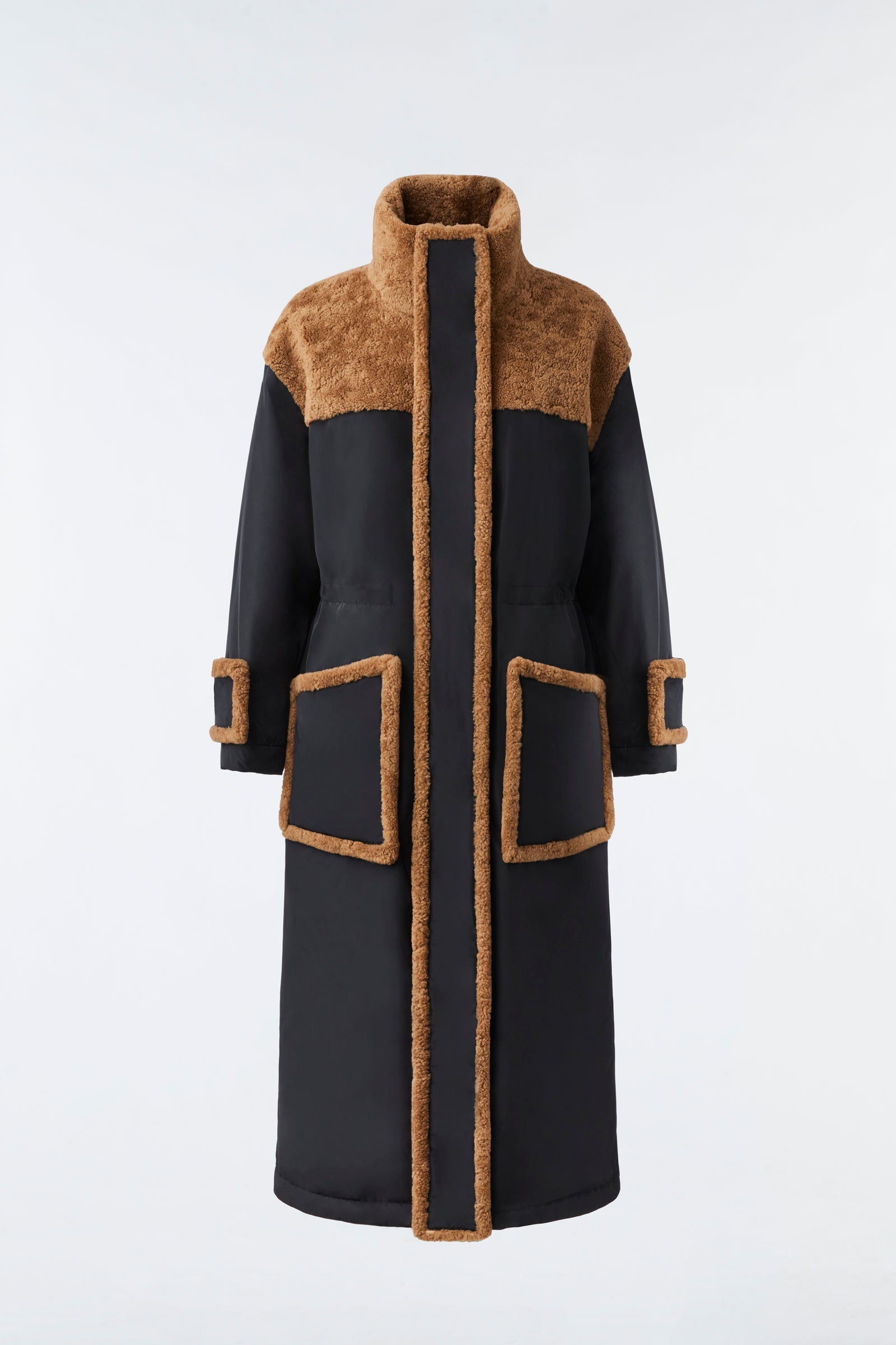 KENZA shearling-trimmed mixed media down coat - 1