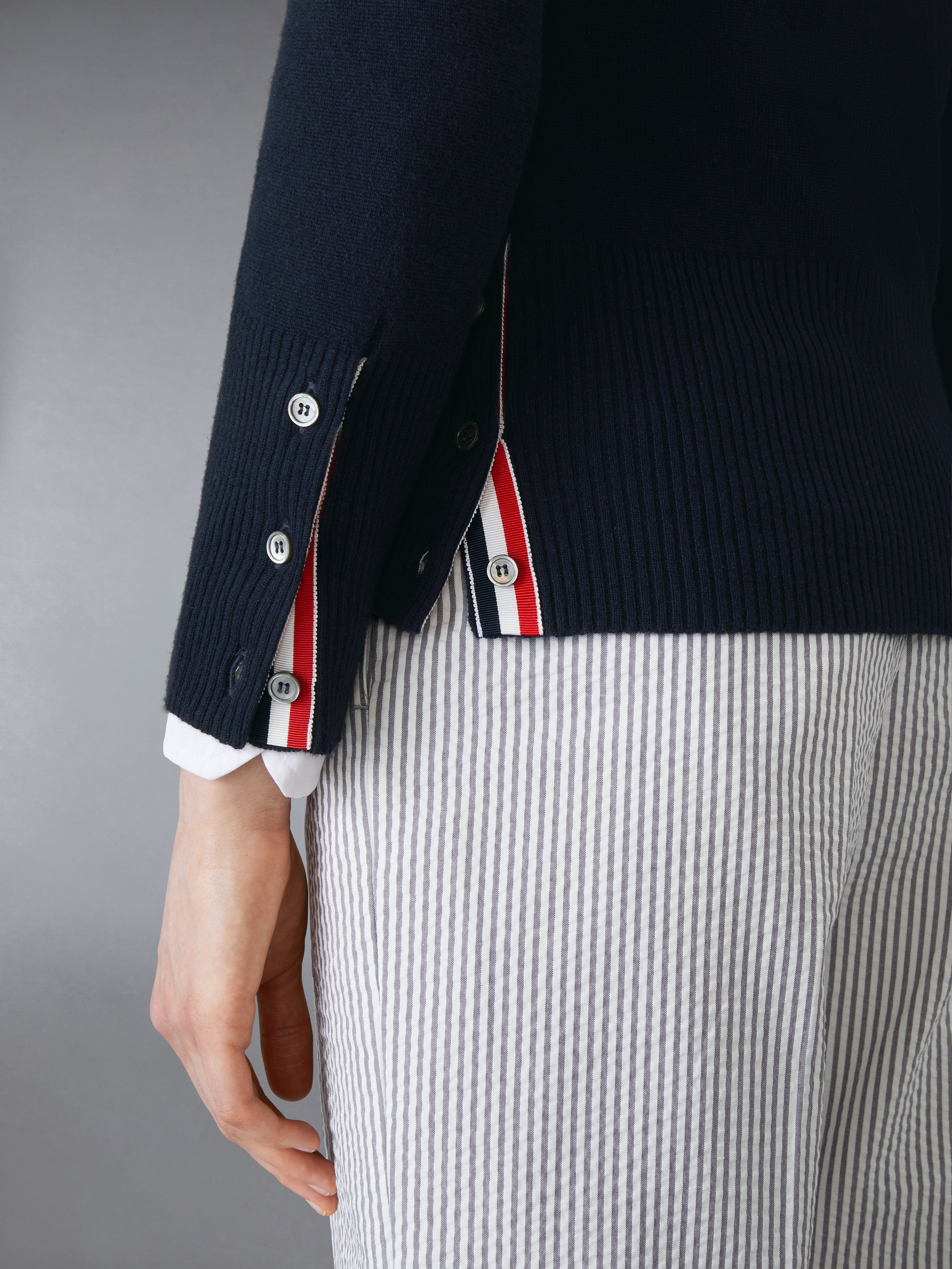 Navy Cashmere 4-Bar V-Neck Cardigan - 5