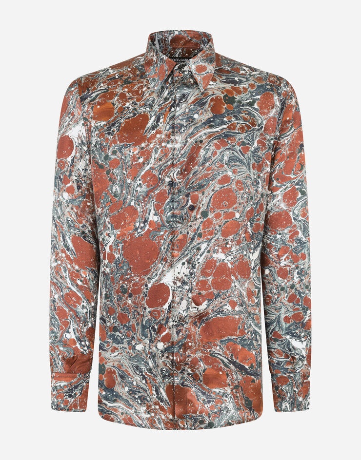 Silk Martini-fit shirt with marbled print - 1