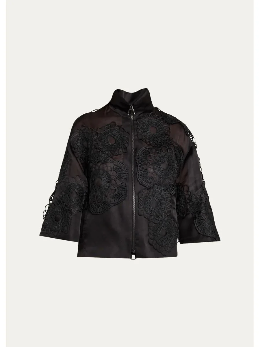 Anemone Embroidered Silk Organza Zip Jacket - 1