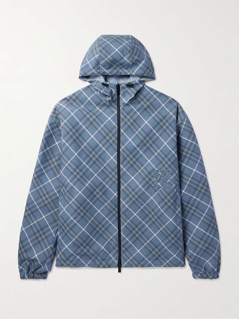 Oversized Reversible Logo-Appliquéd Checked Gabardine and Nylon Hooded Jacket Navy 1
